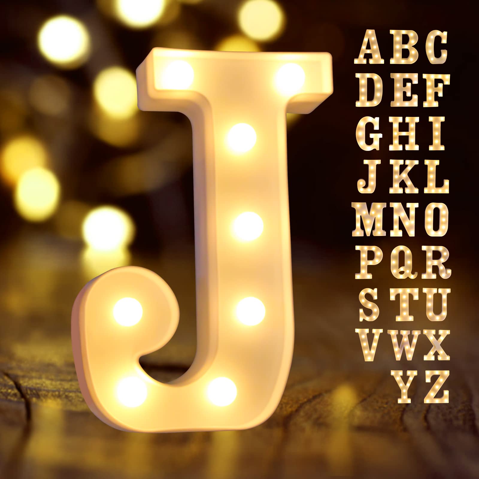 Laerjin Light Up Letters, Marquee Letters With Lights, Decorative Led Light Up Number, Light Up Number Sign For Night Light Wedding Birthday Party Christmas Home Bar - Letter Lights-J