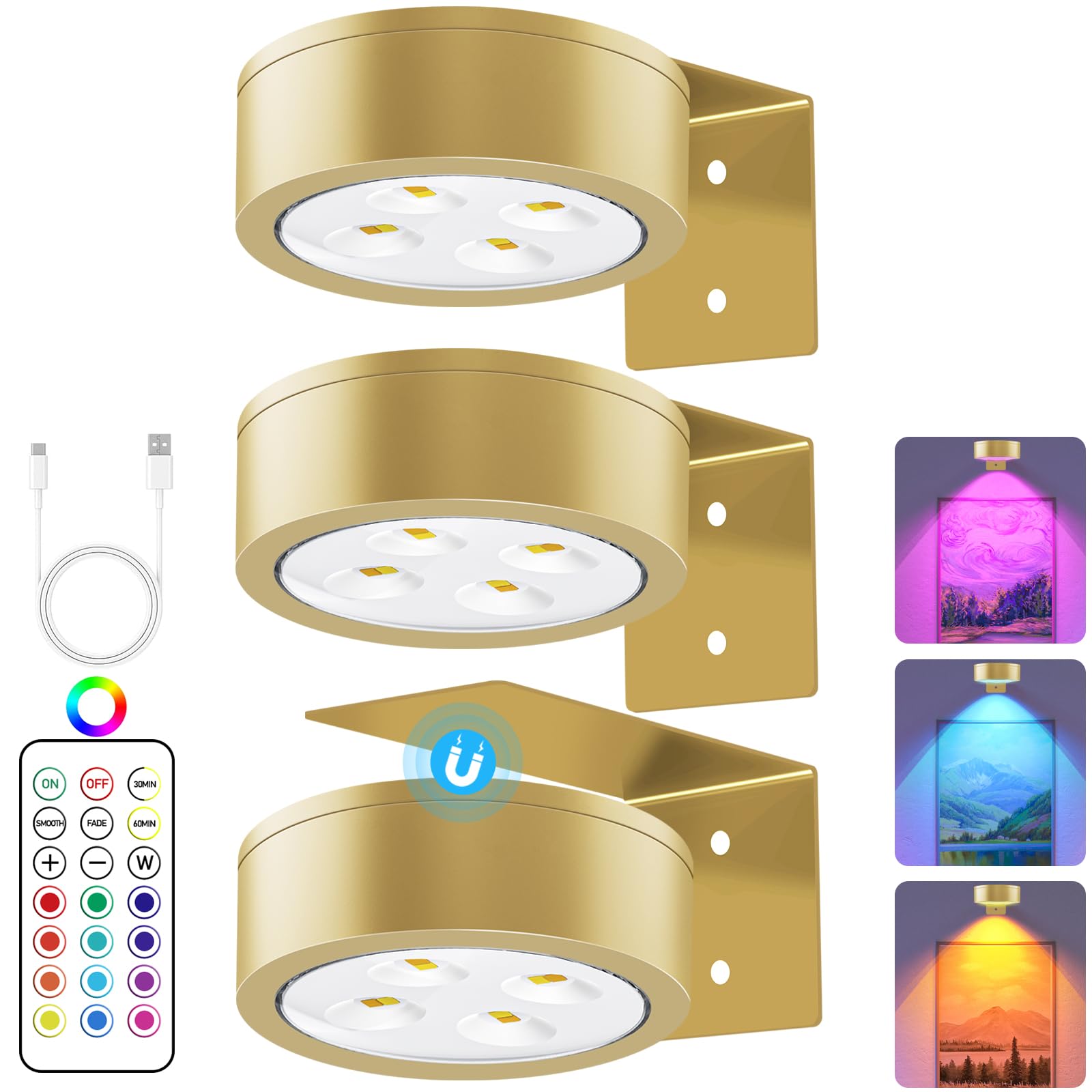 SIXDEFLY 13 RGB Color Changing Led Art Display Light for Picture Frame,Rechargeable Battery Operated Led Painting Light with Rem