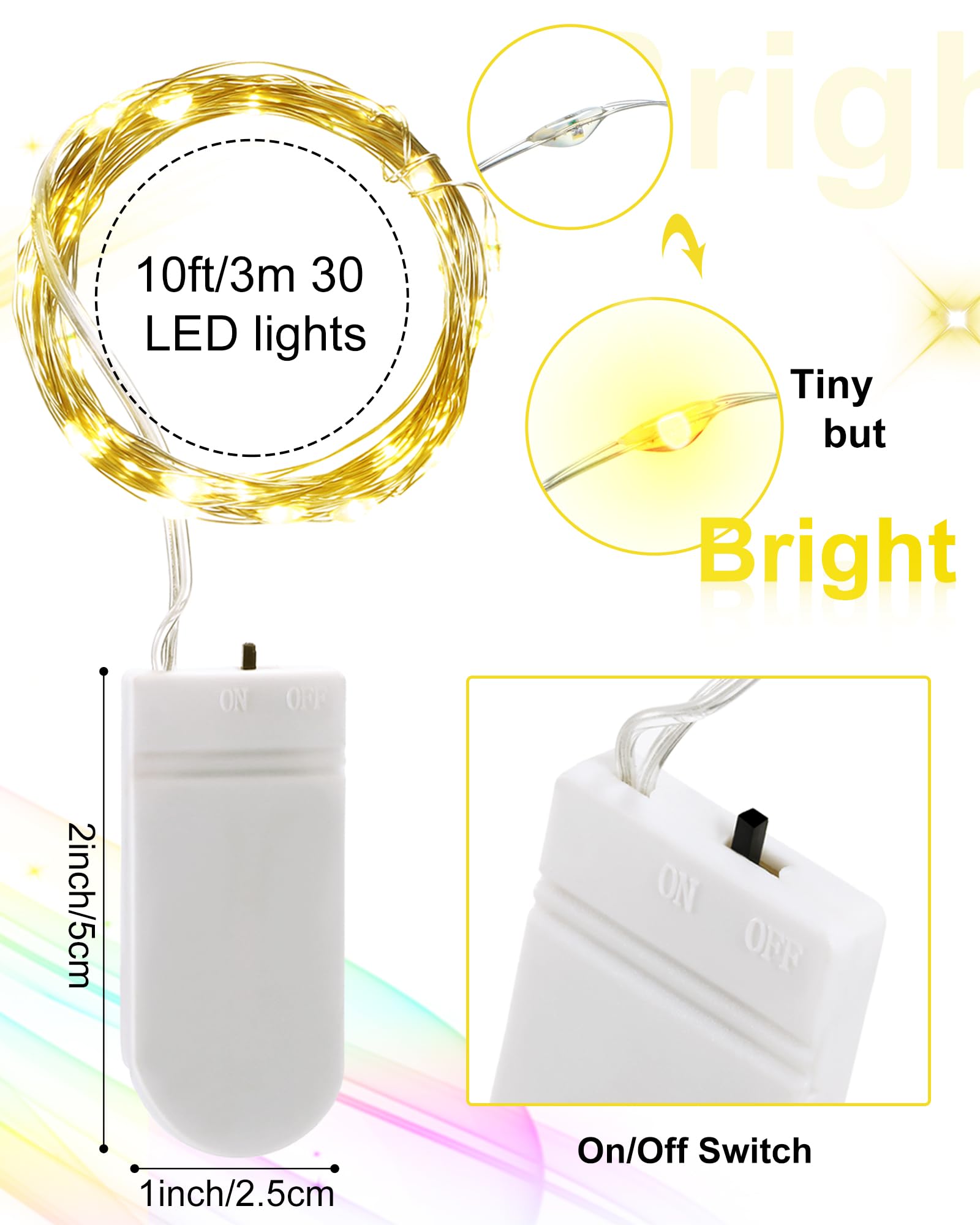 Riakrum LED Fairy Lights - 10ft, Battery Operated, Waterproof, Mixed Color, 50 Pieces for DIY Wedding Party