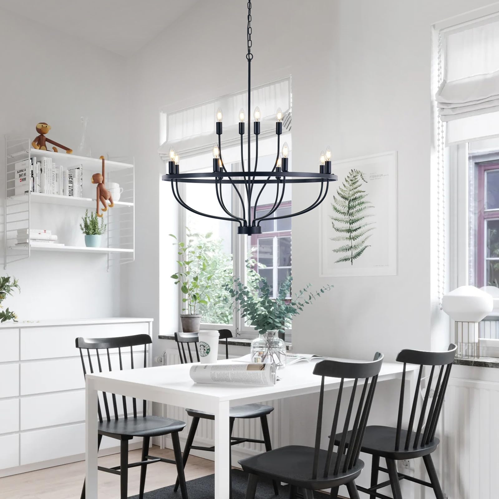 Widluth 33.5'' Industrial Black Chandelier Vintage 12-Lights Rustic Candle Style Chandeliers Light Fixture Retro Farmhouse Black