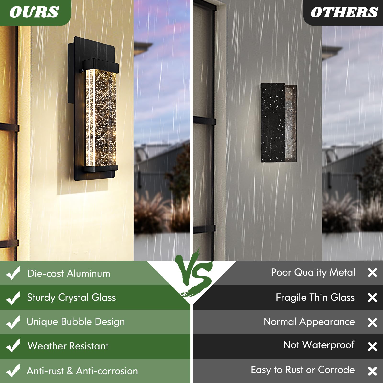 Beslowe Outdoor Wall Light - Waterproof Led Sconce, Crystal Bubble Glass, 10W, 3000K, Porch Light