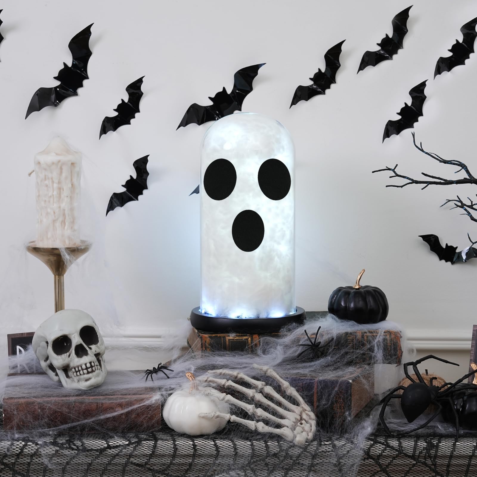 Ghost Halloween Decor, Light Up Ghost Decor in Glass Dome Cloche, Adopt a Ghost for Halloween Decorations Indoor, Ghost Kits Hal