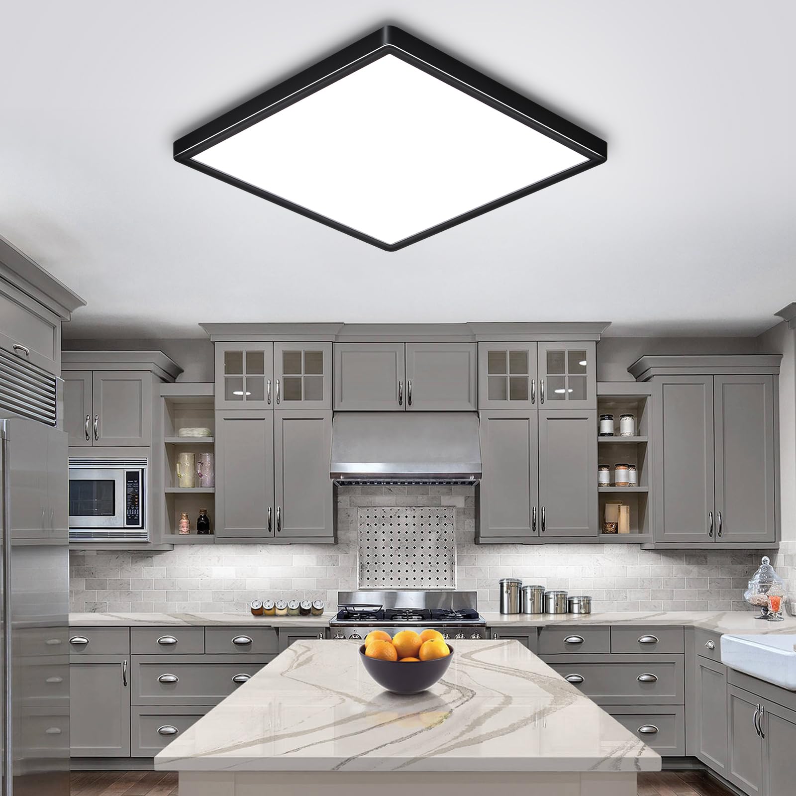 Rezant 12 Inch 24W Led Flush Mount Ceiling Light Fixtures, 3000K/4000K/6000K Adjustable Led Ceiling Light, 2800Lm Bright Flat Square Ceiling Light Fixture For Bedroom, Kitchen, Hallway (Black-6 Pack)