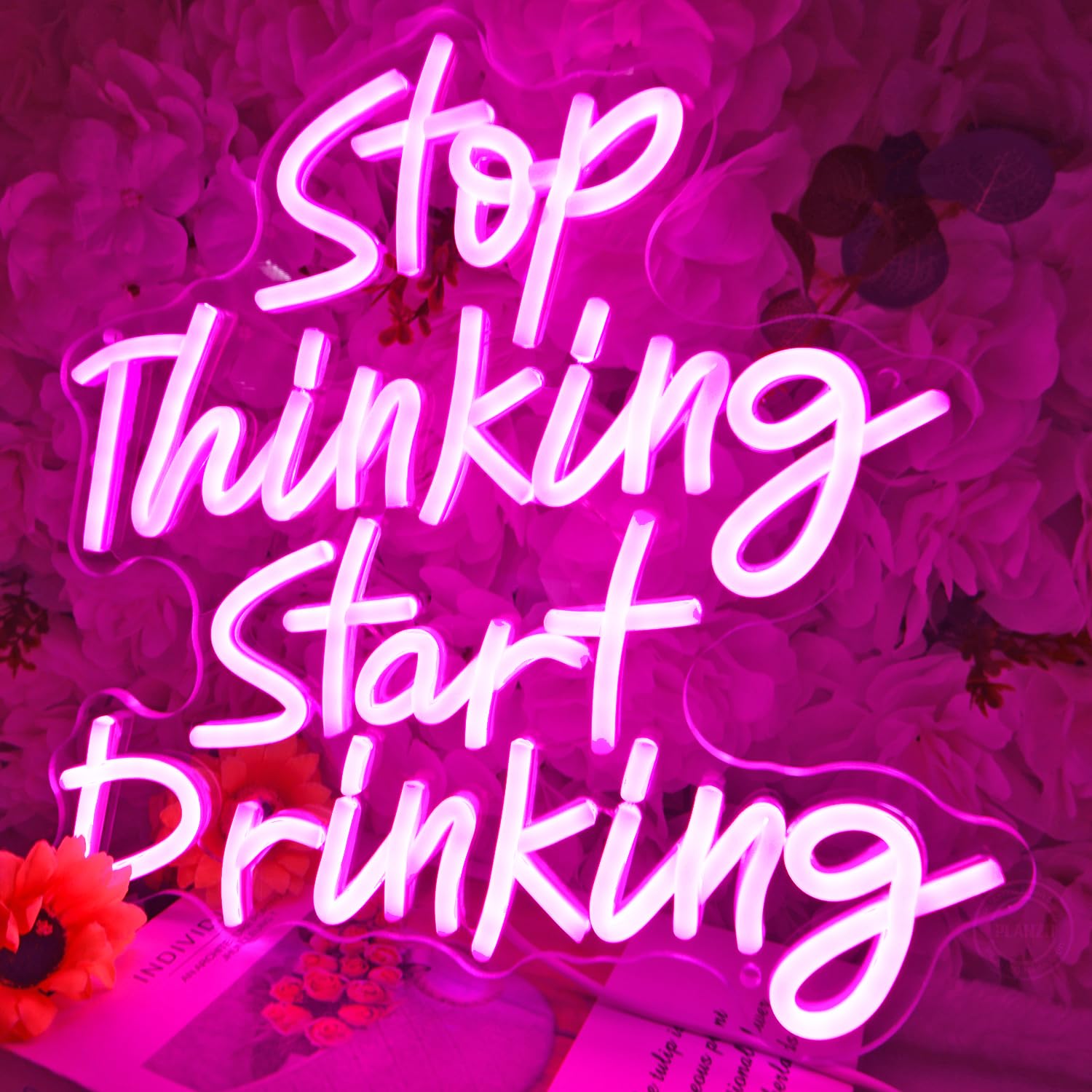 Planzo Neon Sign Wall Decor - LED Light for Home Bar, Bistro, Garage, 12.6in W x 13.4in H, Pink