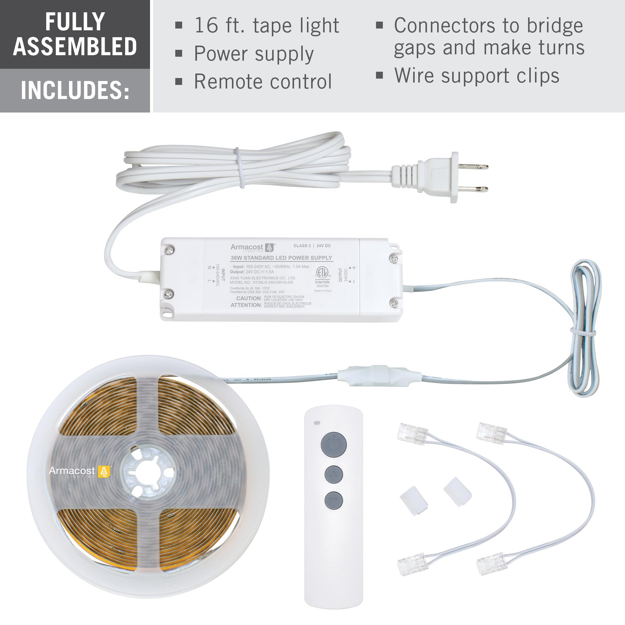 Armacost Lighting 16ft COB LED Tape Light Kit with Remote - 3000K White, Plastic Material, Model 421504