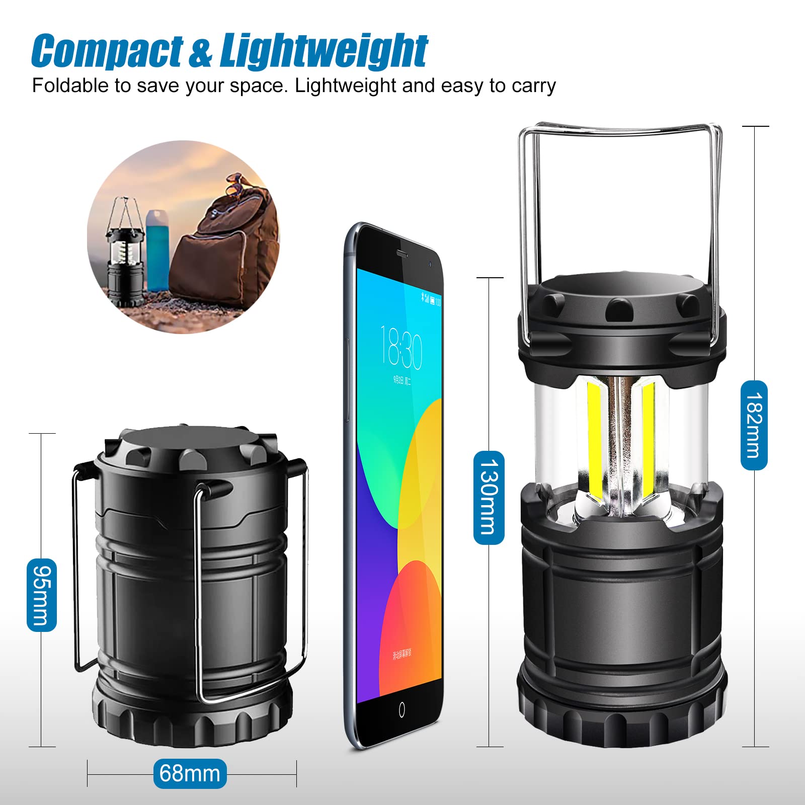 EXTRASTAR LED Camping Lantern - 4 Pcs, Battery Powered, Waterproof, Metal, Black, Model KJ-1286