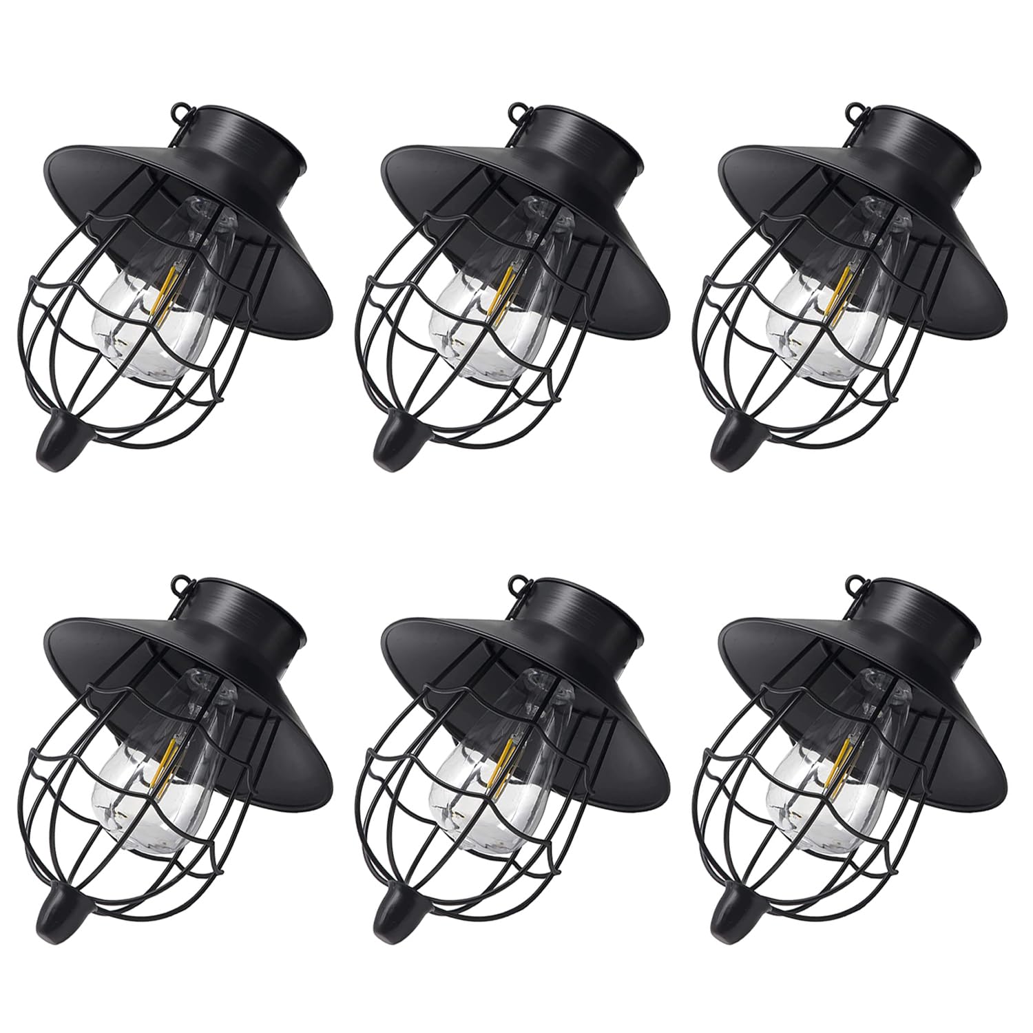 YAKii Solar Lanterns 6 Pack, Waterproof Metal Lamp, Warm White Light, Black, Model LP107-6, for Yard Garden Pathway Patio Porch