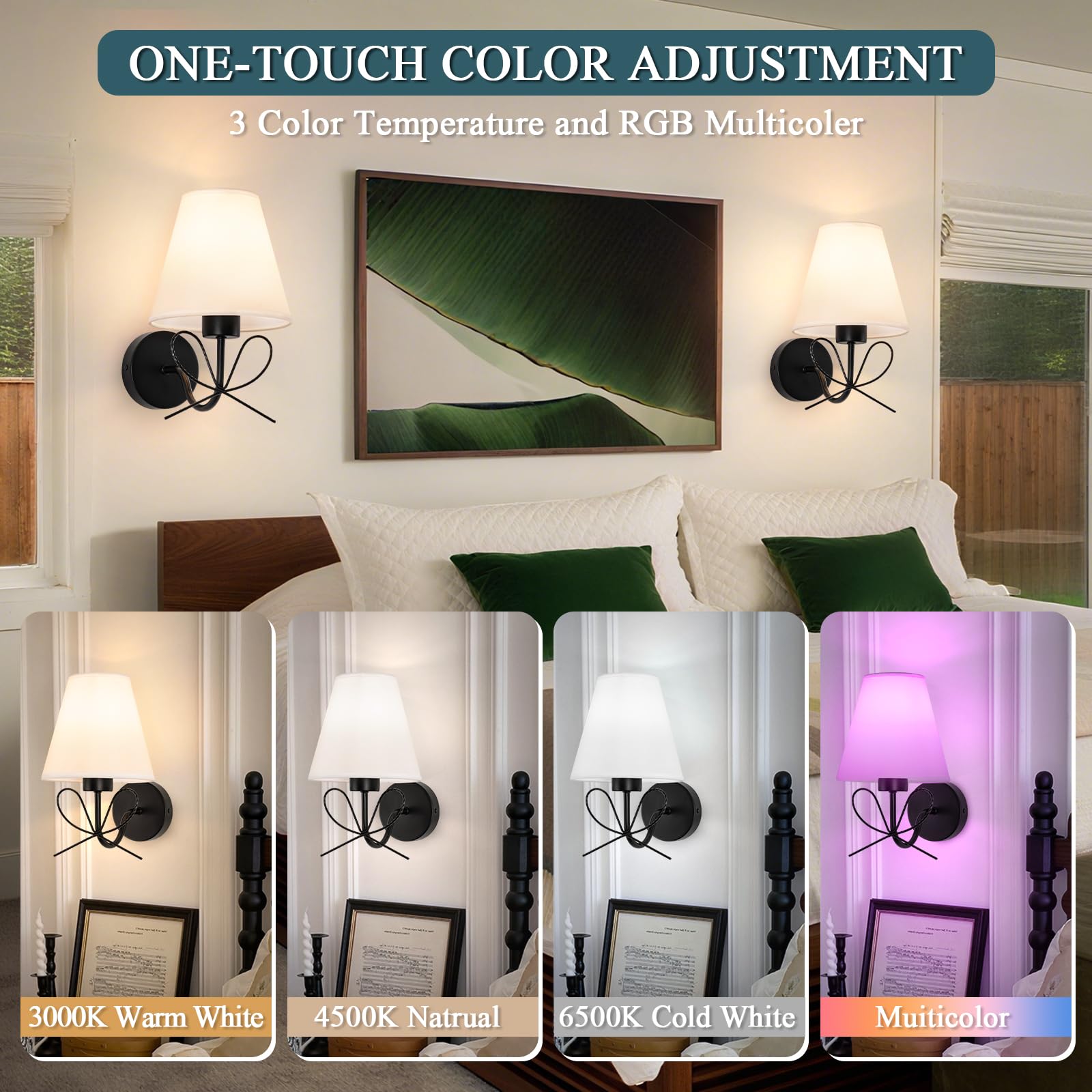 ADISUN Wall Sconce Set of Two, Battery Operated, Dimmable, Matte Black, Wireless, Includes 2 Bulbs
