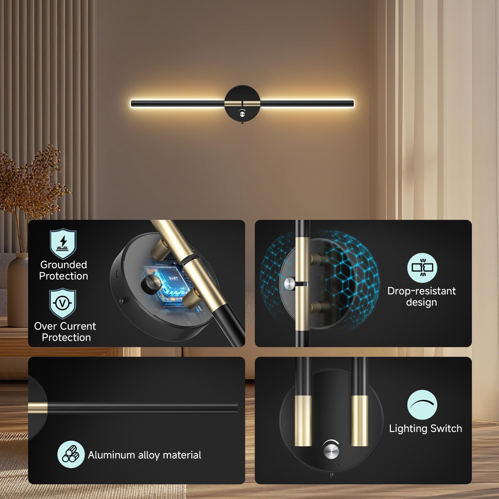Wall Sconces with 360DIY Independently Rotatable Lamp,10000mAh Rechargeable Battery Operated,Wireless Magnetic Wall Lights with