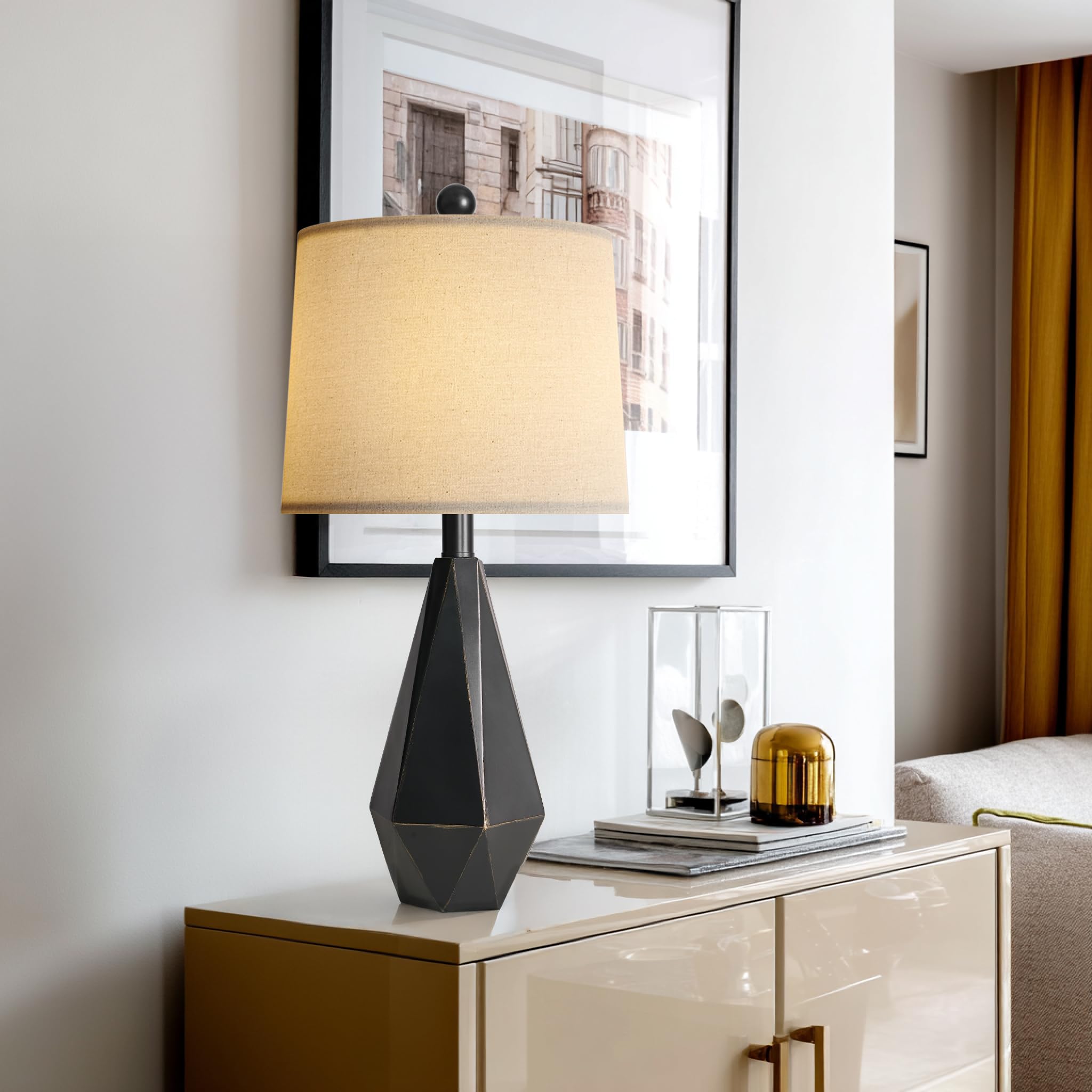 Pokat 23'' Farmhouse Table Lamps Set Of 2, Black Bedside Lamps For Bedroom Night Stands, Modern Nightstand Lamps For Living Room