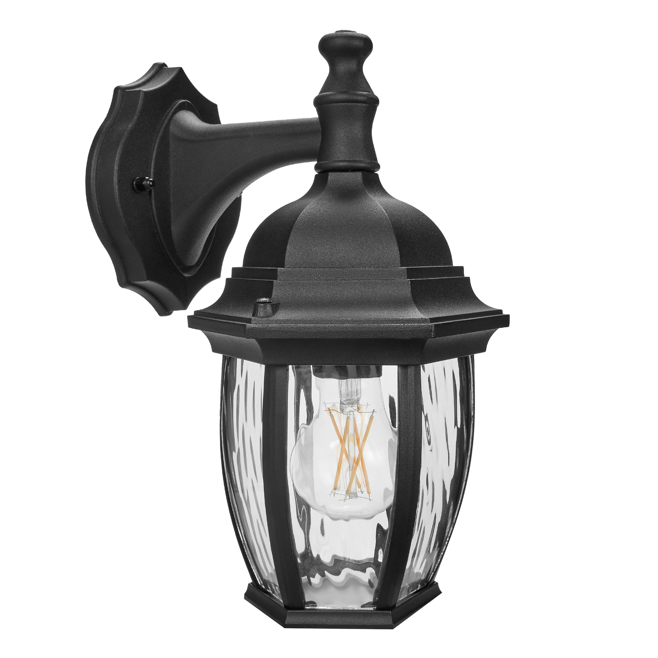Maxxima Outdoor Wall Light with Clear Water Glass, Patio or Porch Sconce Fixture, Ideal for Exterior Decor Lighting, Black, E26 