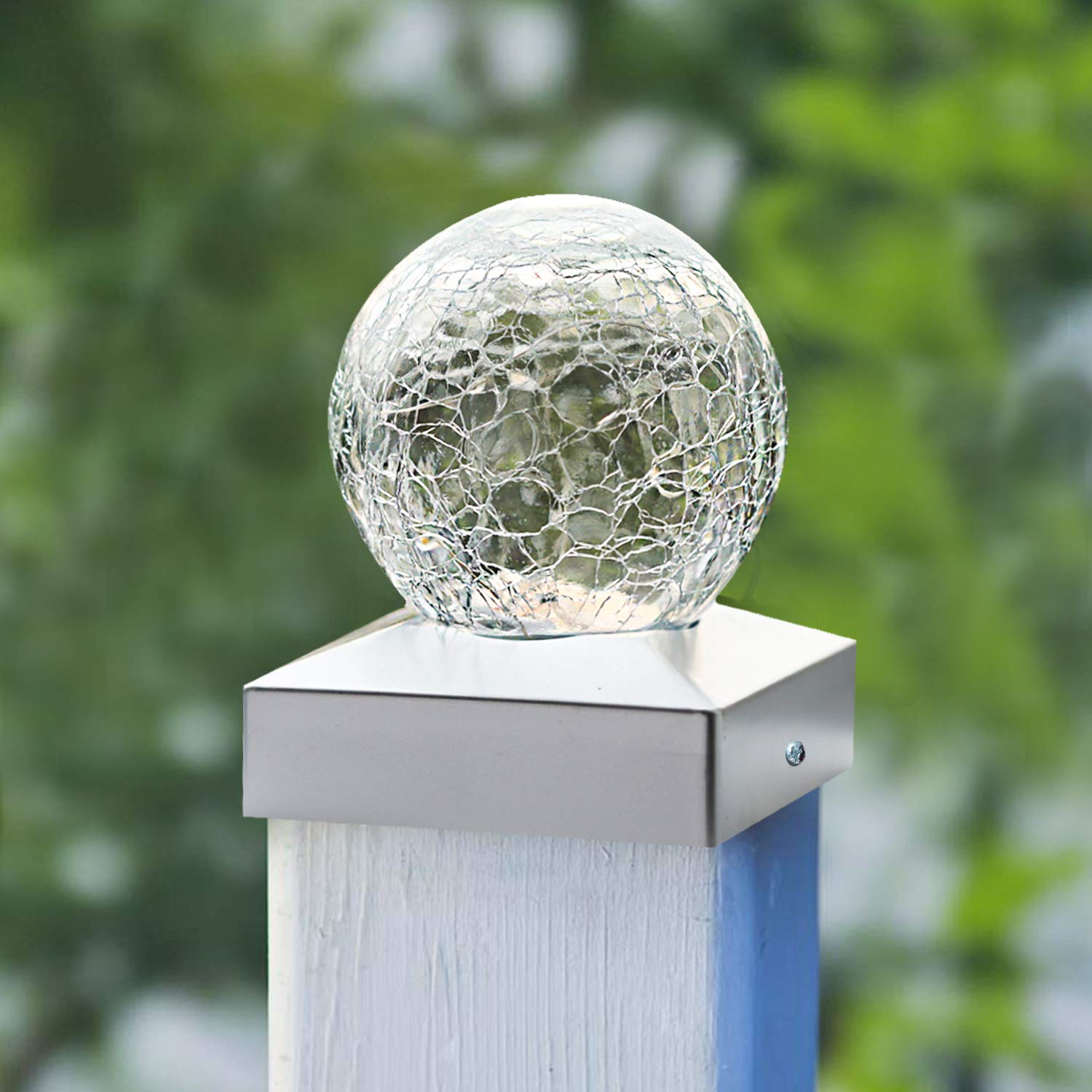 SUNNYPARK Solar Post Lights - Outdoor LED Gazing Ball Caps - 4 Pack - Cool White - Fits 4x4 Posts - Glass Material