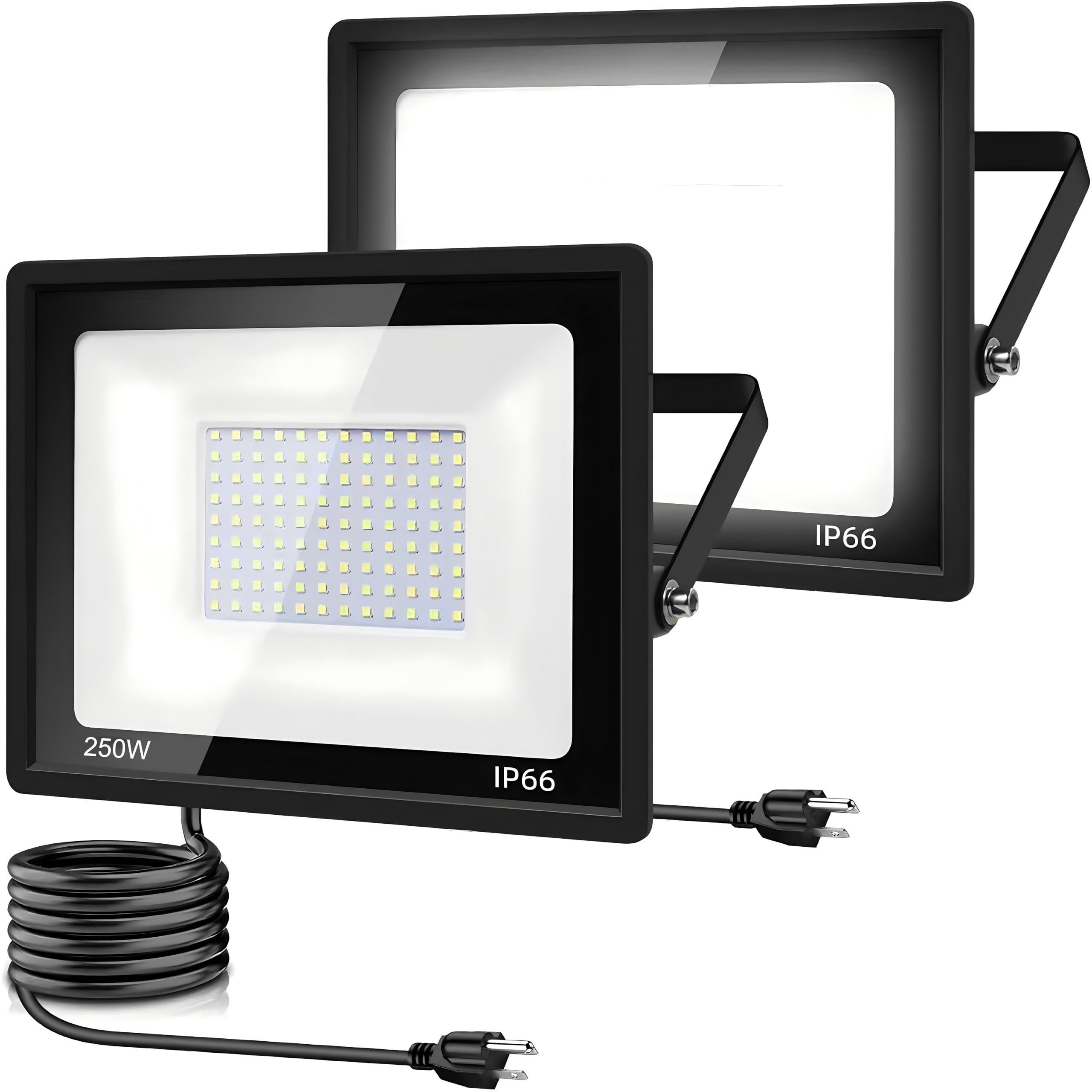 STARFISHHOME 2 Pack 250W LED Flood Light Outdoor,27000LM LED Work Light with US Plug,6000K Daylight White,IP67 Waterproof Outdoo