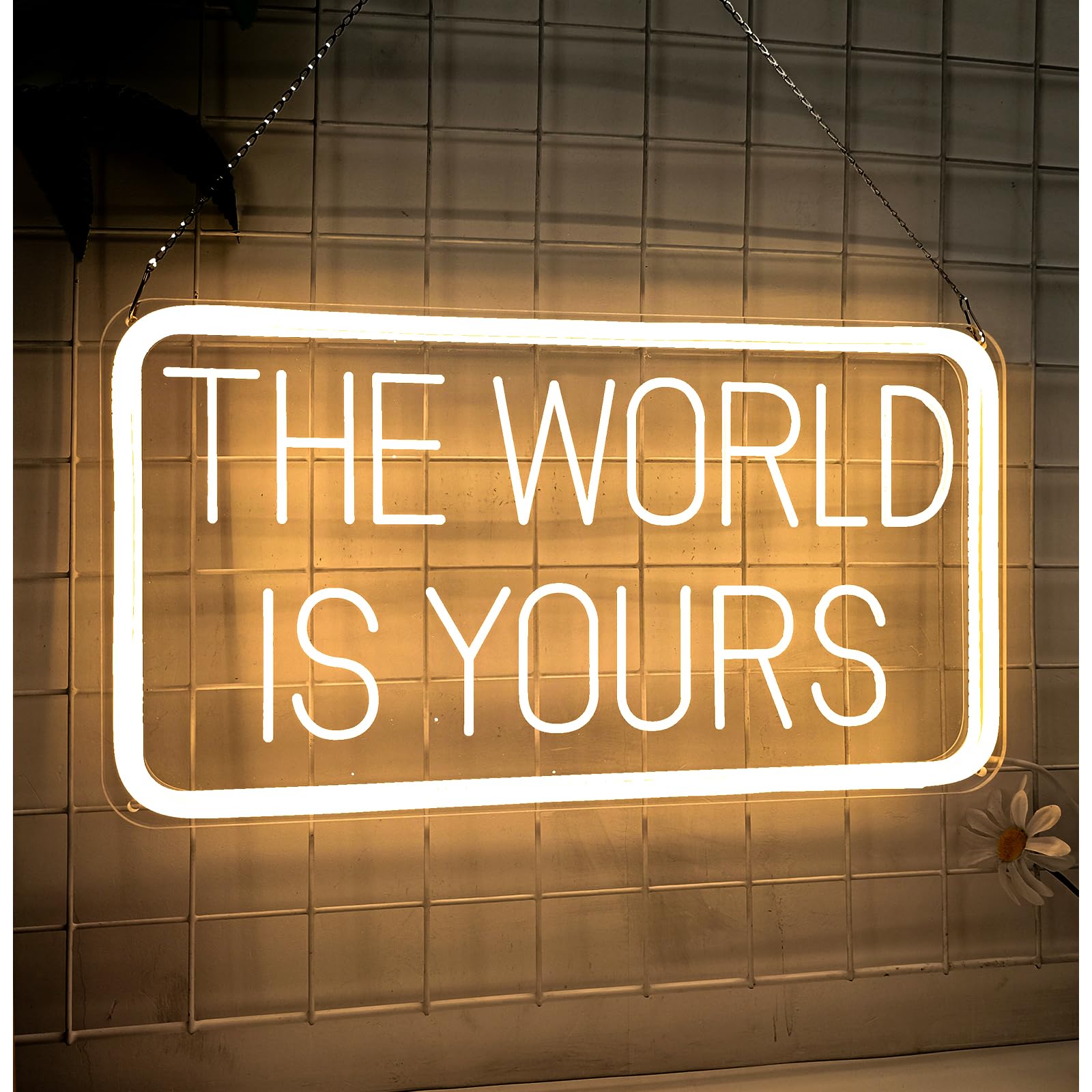 welltodo Neon Sign - The World is Yours, USB Powered, Dimmable Warm White LED Wall Decor for Bedroom, Bar, Game Room