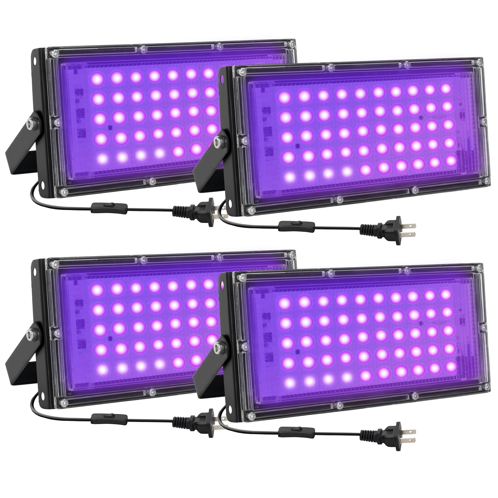 Waygor 50W LED Black Lights, IP65 Waterproof UV Floodlight, 395nm, Purple, Model WG-UV50-4P, 4 Pack