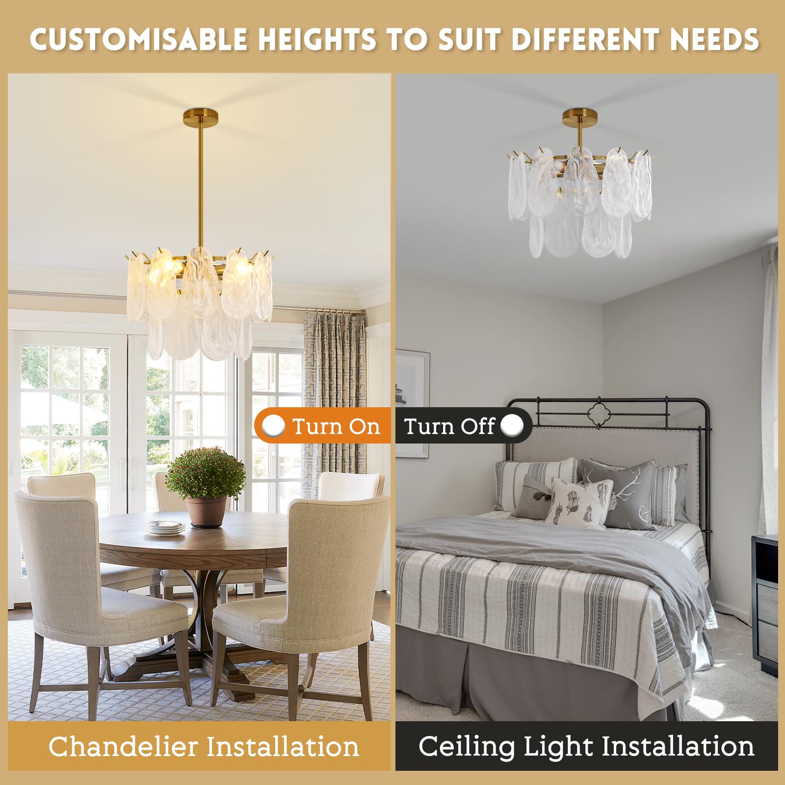 Modern Gold Cloud Glass Chandeliers, 15.7 Inches Creative Crystal Pendant Ceiling Fixture, 2 Tier Luxury Height Adjustable Chand