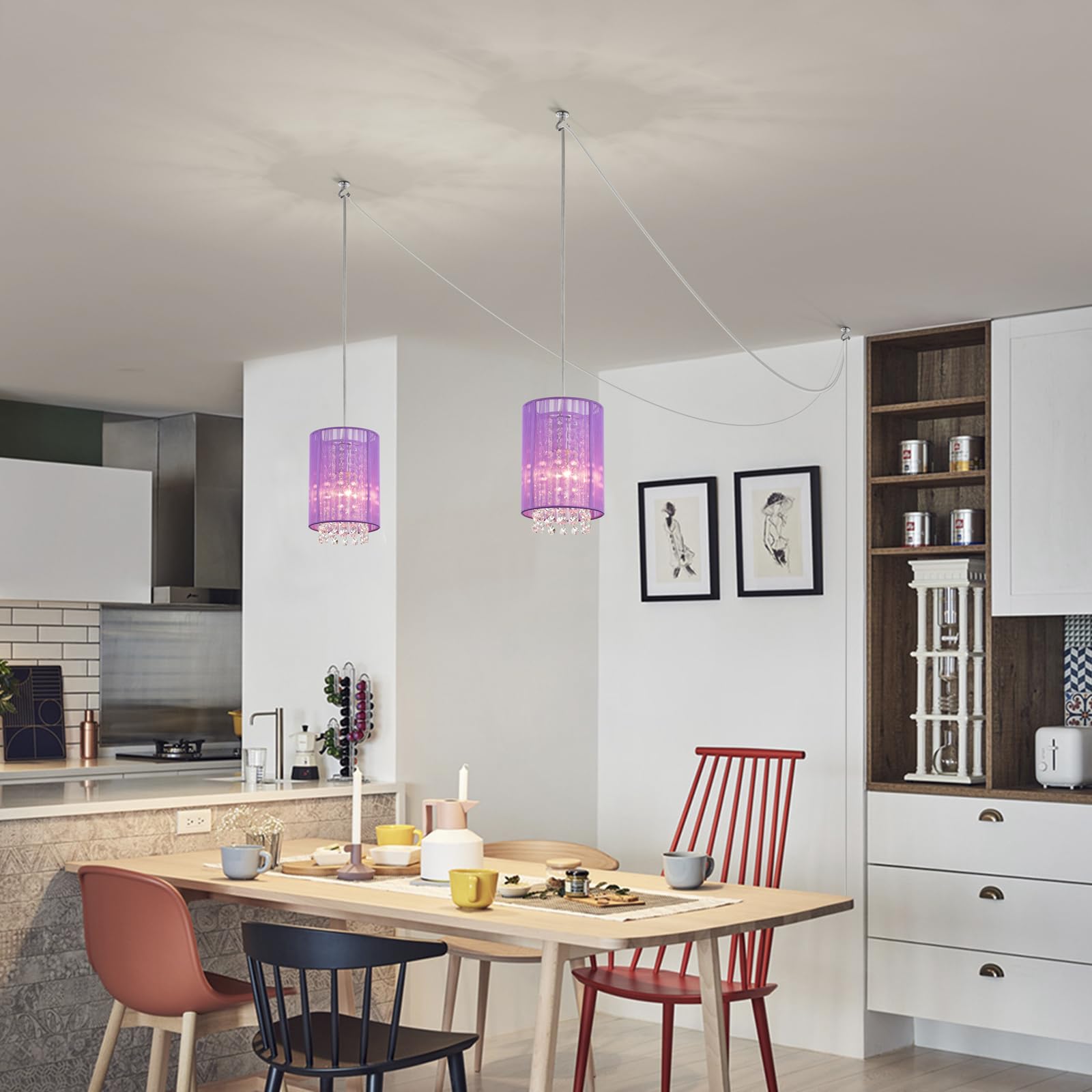 LaLuLa Purple Plug-in Hanging Lamp, Easy Install Crystal Pendant Light, 5.9in, Model 17168PU-P