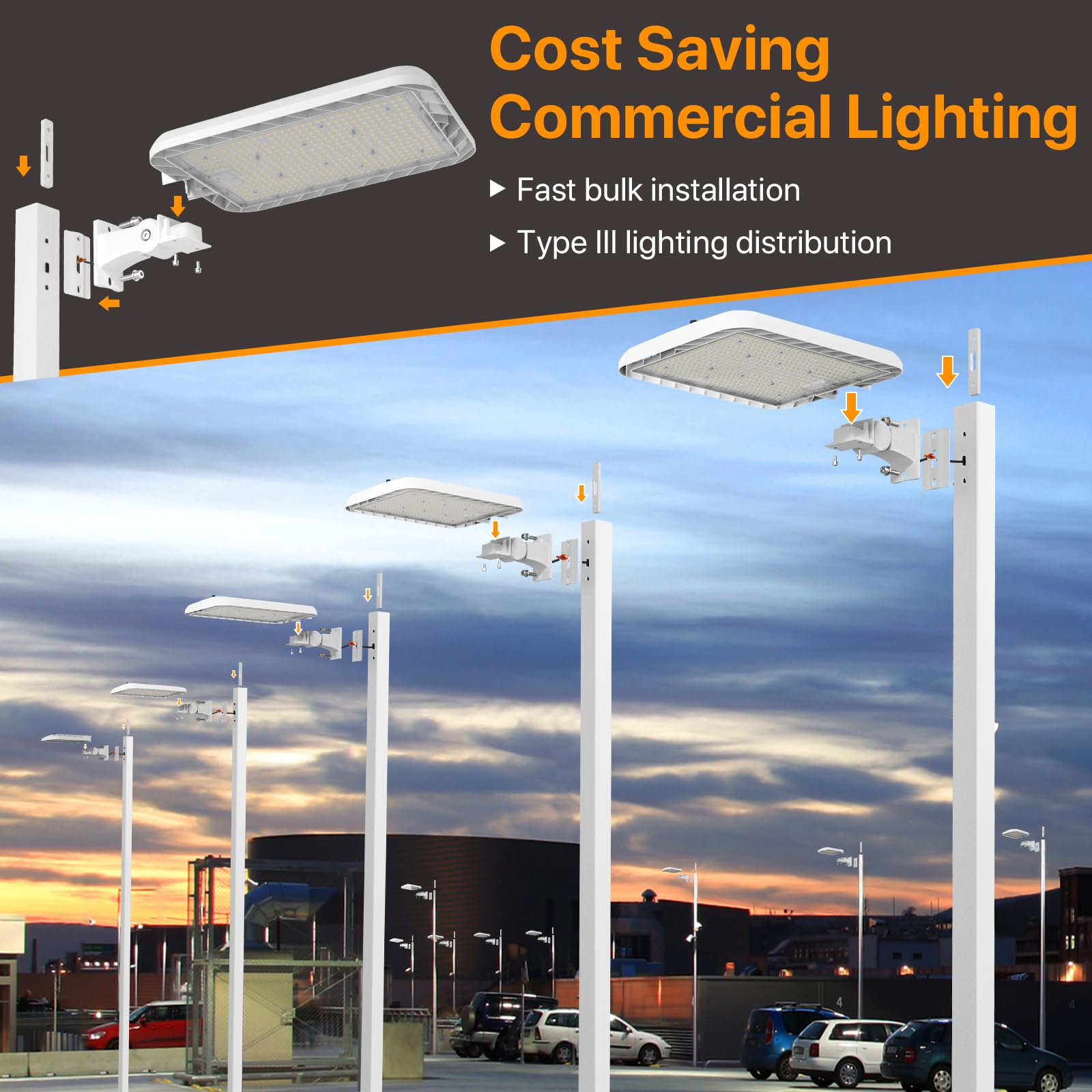 Demilare 300W Led Parking Lot Light, 150Lm/W Dusk To Dawn Outdoor Lighting For Roadway Barn, Street Light With Ip65 Waterproof 5