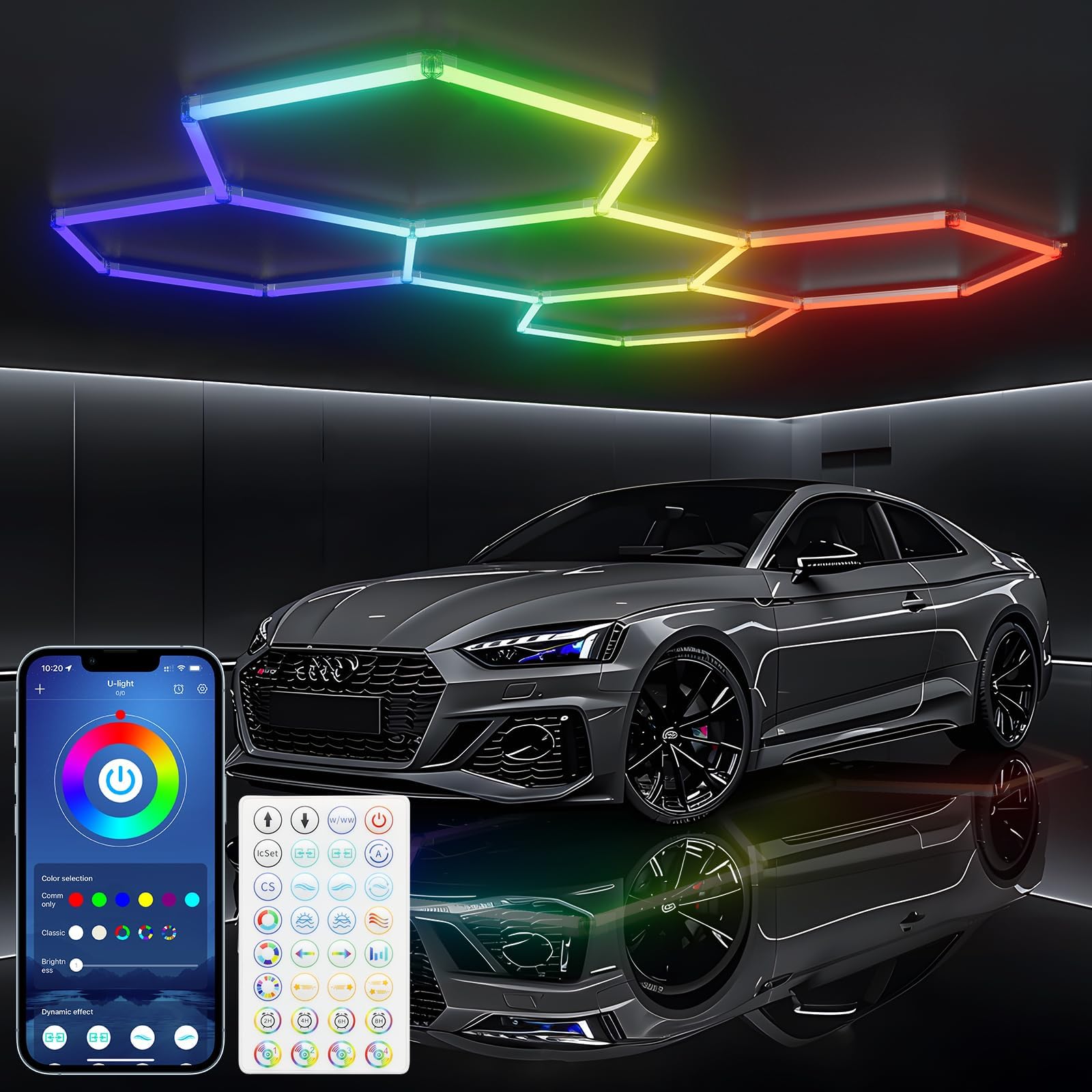 Rgb Hexagon Lights - Rgb Hexagon Garage Lights Led, Rgb Hexagon Lighting With Music Mode, 358 Kinds Of Light Changes For Gym Bar Gaming Room Garage Lighting Basement Decor