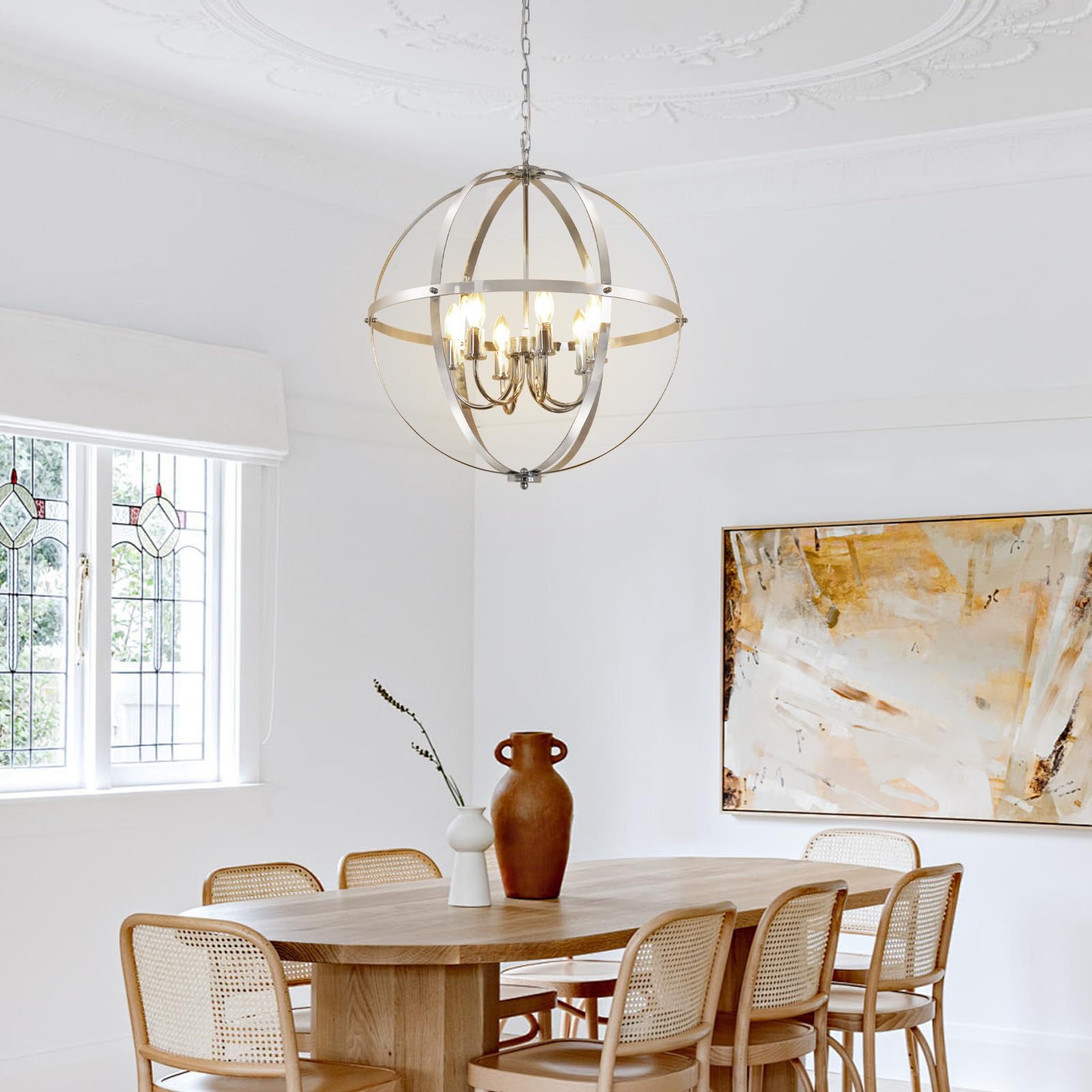 DINGLILIGHTING 6-Light Globe Pendant Light, Chrome Metal, Industrial Design, Model WS-FND5-40B-L