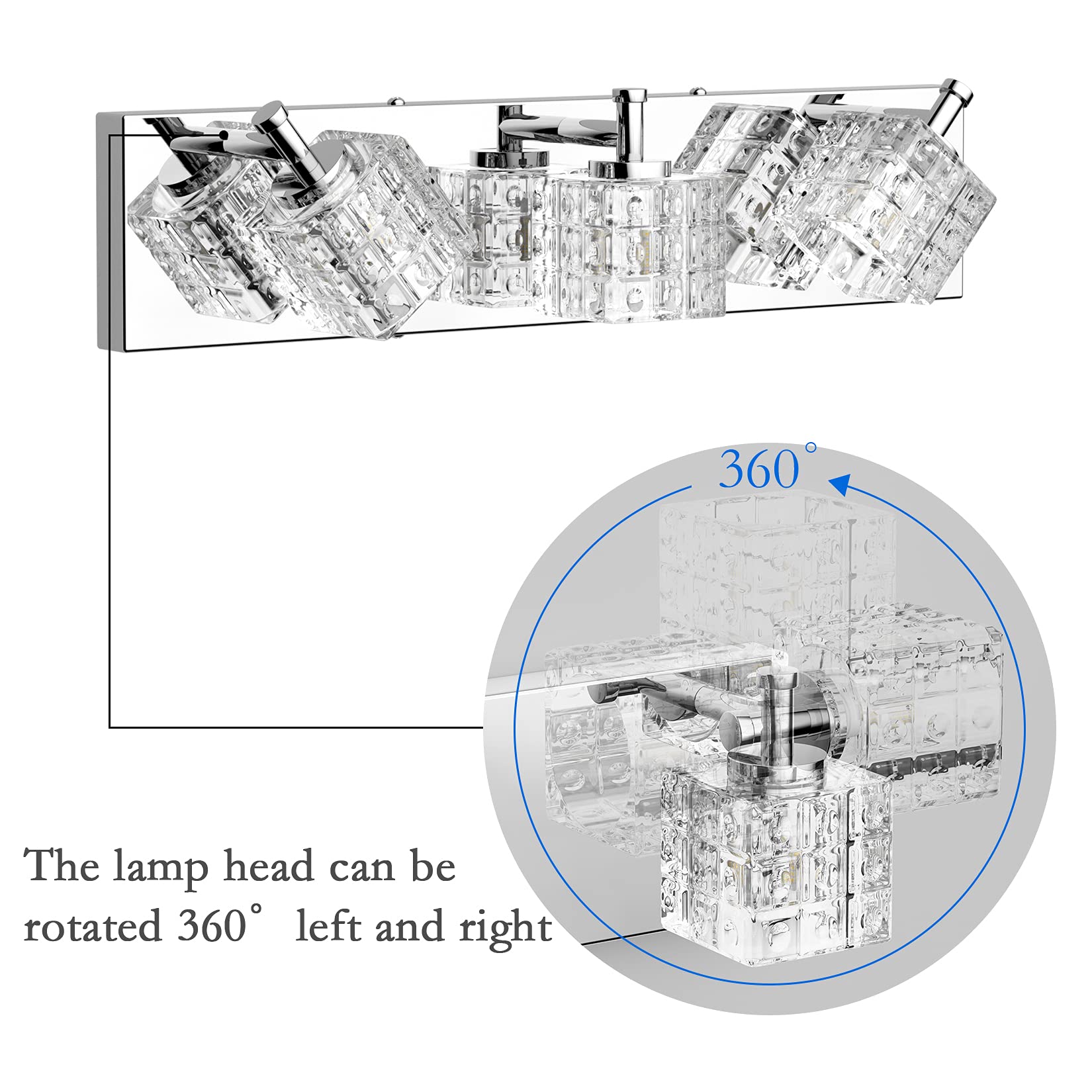 Ralbay 3 Lights Chrome Bathroom Vanity Light Fixture, 20 inch, Stainless Steel, Model 9822ralbay