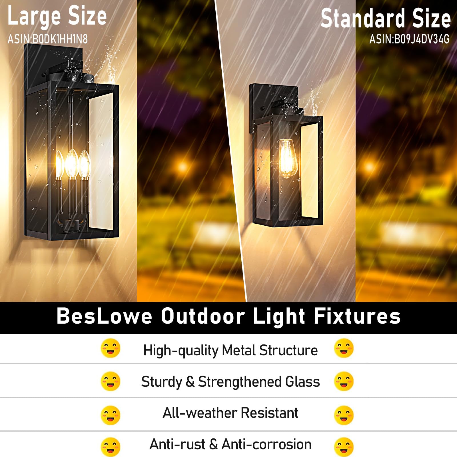 20In Large Outdoor Wall Light Fixtures, Exterior Lighting Fixtures Porch Sconces Wall Mounted, Waterproof Black Outdoor Wall Lan