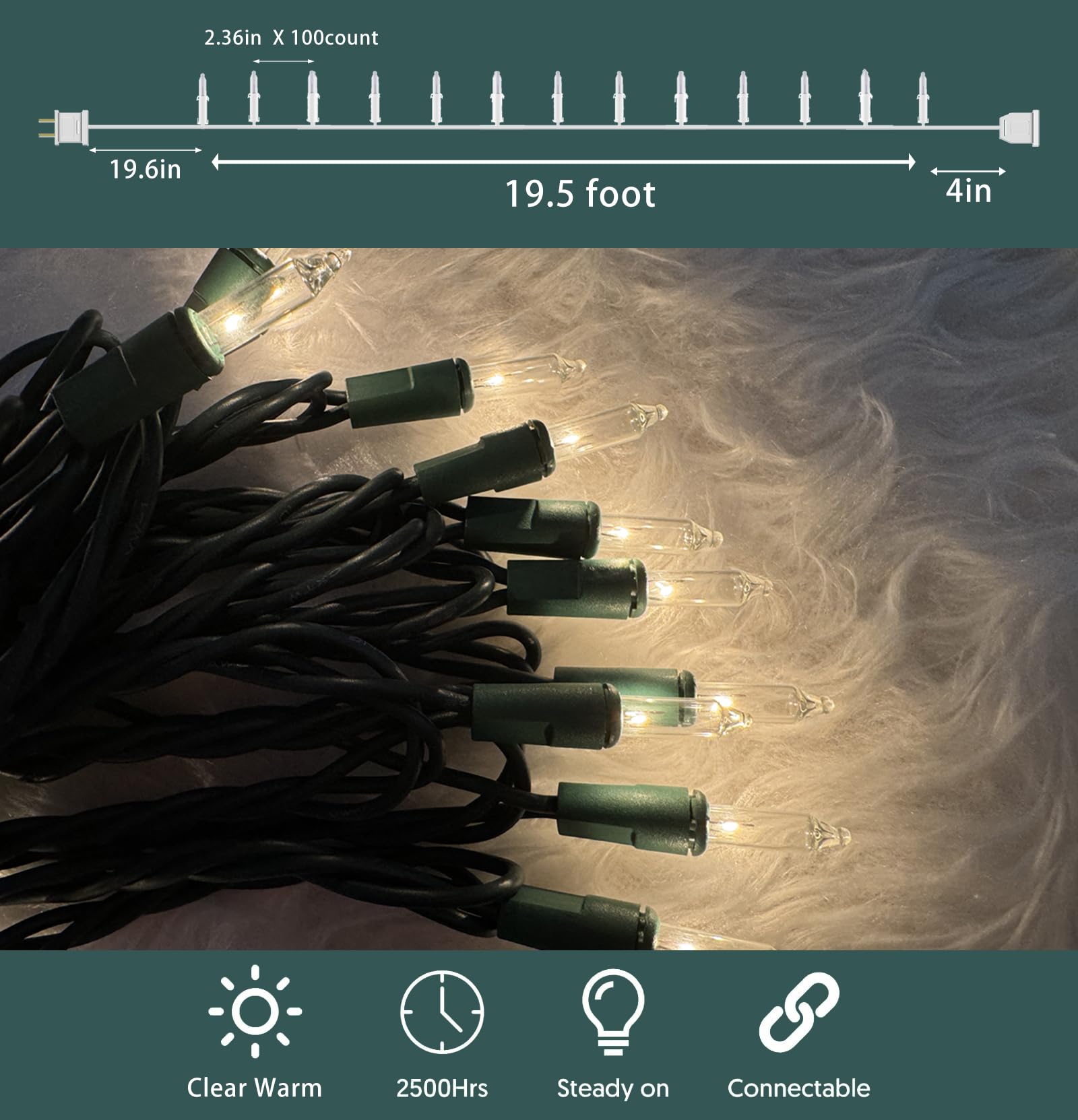 Hishiny Christmas Lights 100 Count Clear Christmas Tree Lights String With Green Wire For Outdoor Indoor Christmas Decorations Wedding Decorations Valentines Day Decor Ul Certified (21Feet)