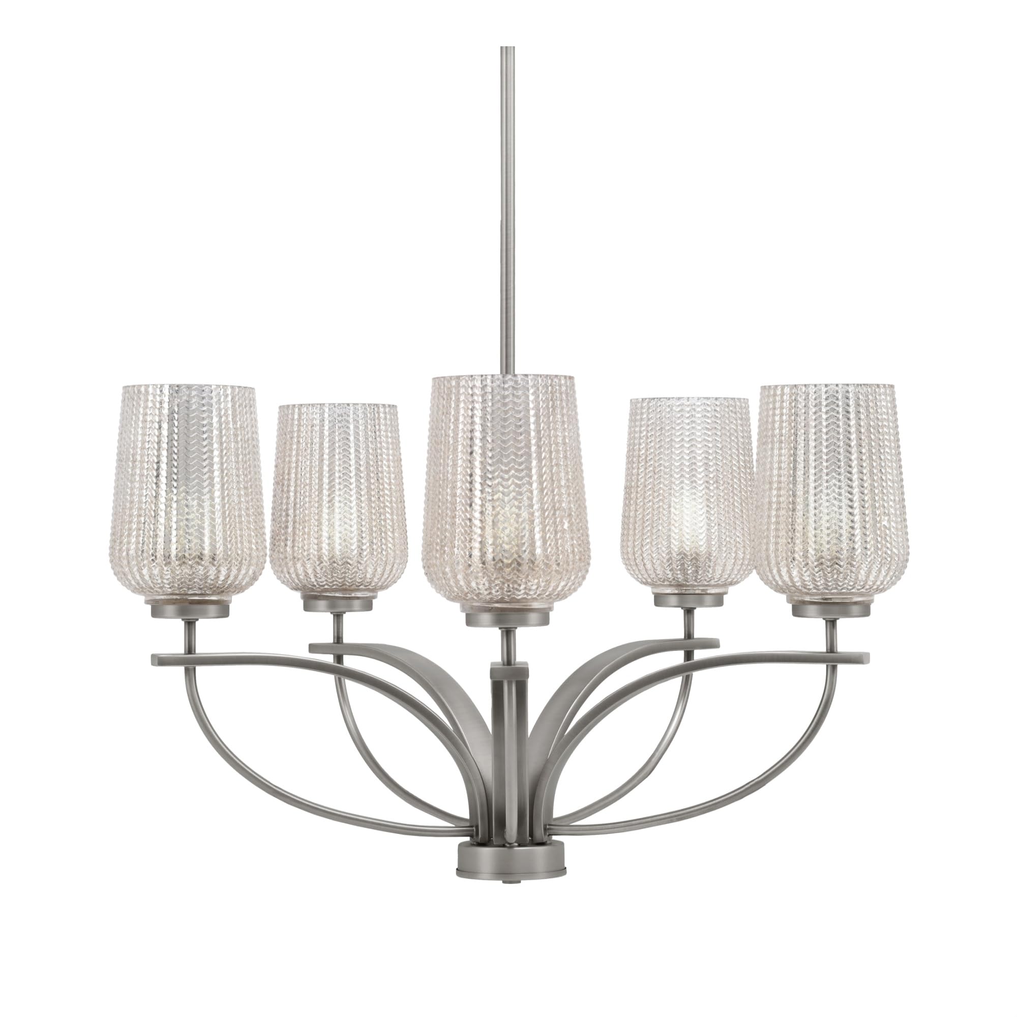 Toltec Lighting Cavella 5 Light, Uplight Chandelier, Graphite Finish, 5" Silver Textured Glass