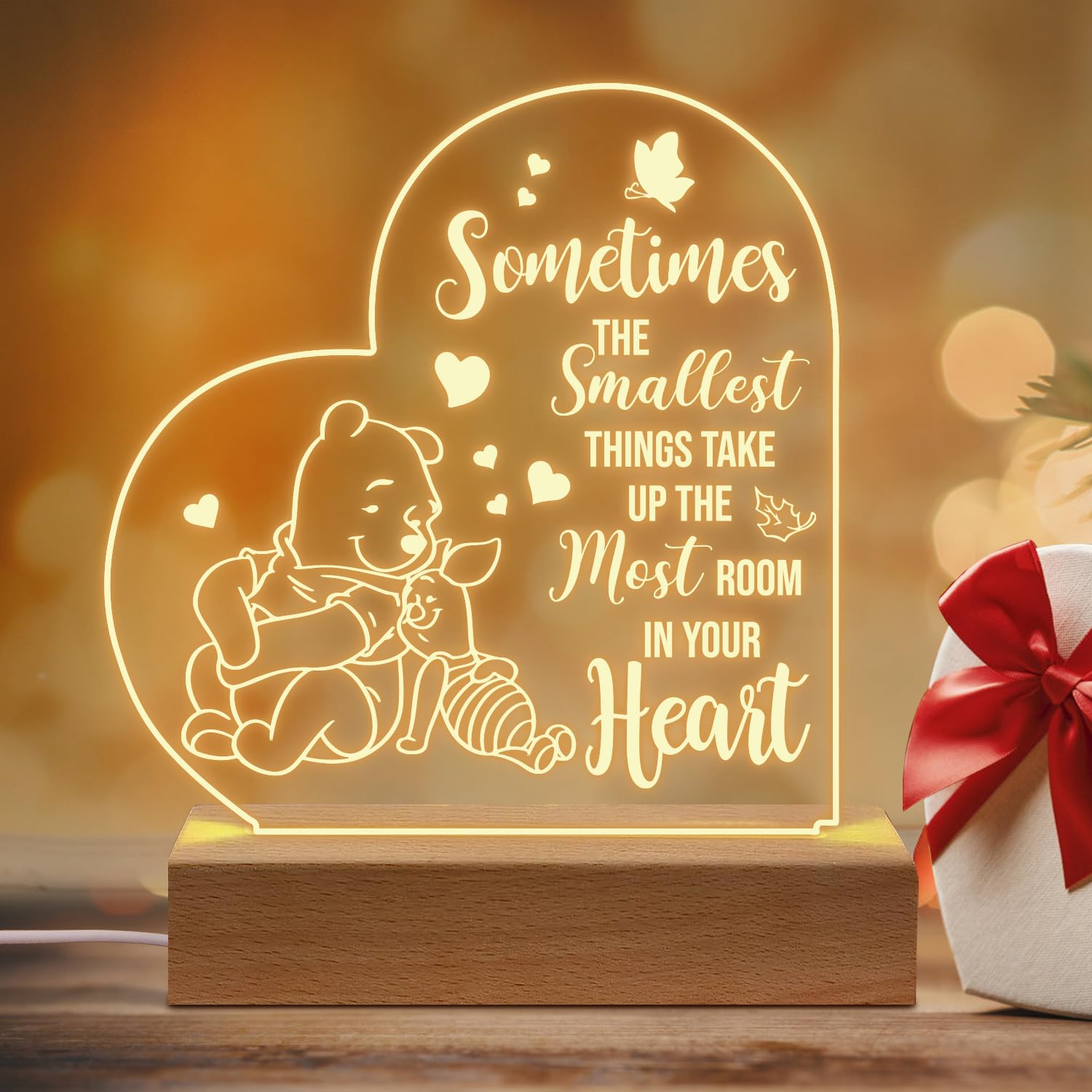 PZJIEAN Winnie The Pooh Night Light Acrylic Engraved Night Light with Base, Winnie The Pooh Gifts for Birthday Christmas Graduat