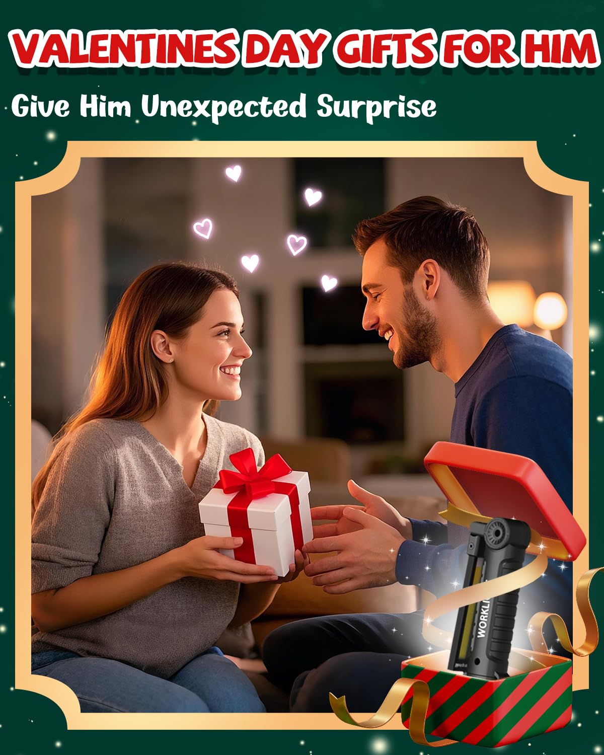 Coquimbo Tool Gifts For Men Him Dad Husband, Rechargeable Led Work Light Grill Light With Magnetic Base, 360° Rotate 5 Modes Mechanic Light For Car Repair Fathers Day Birthday Gifts (2 Pack Black)