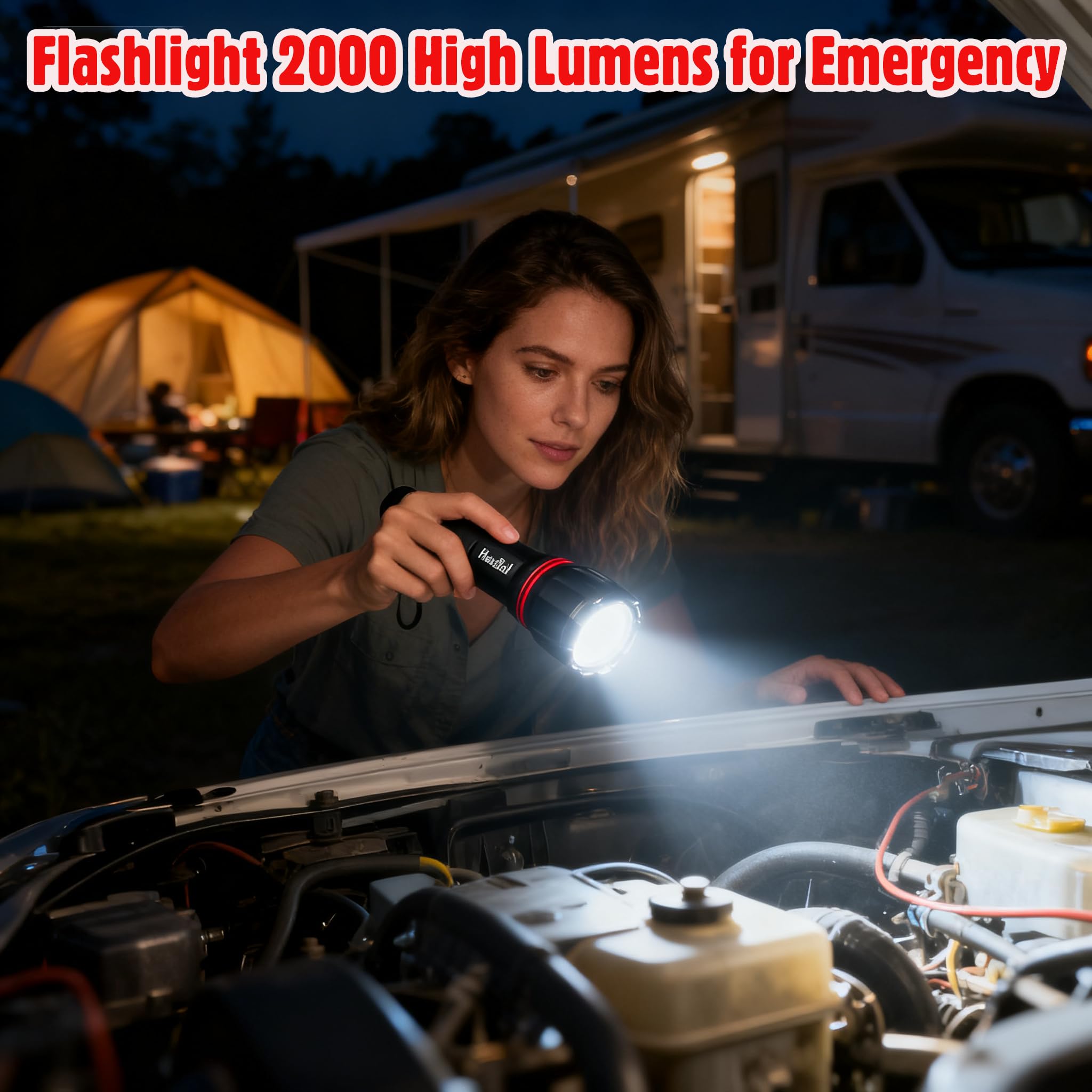 HAUSBELL A100 LED Flashlights - Waterproof, Zoomable, 5 Modes, 2 Pack, Black, Aluminum