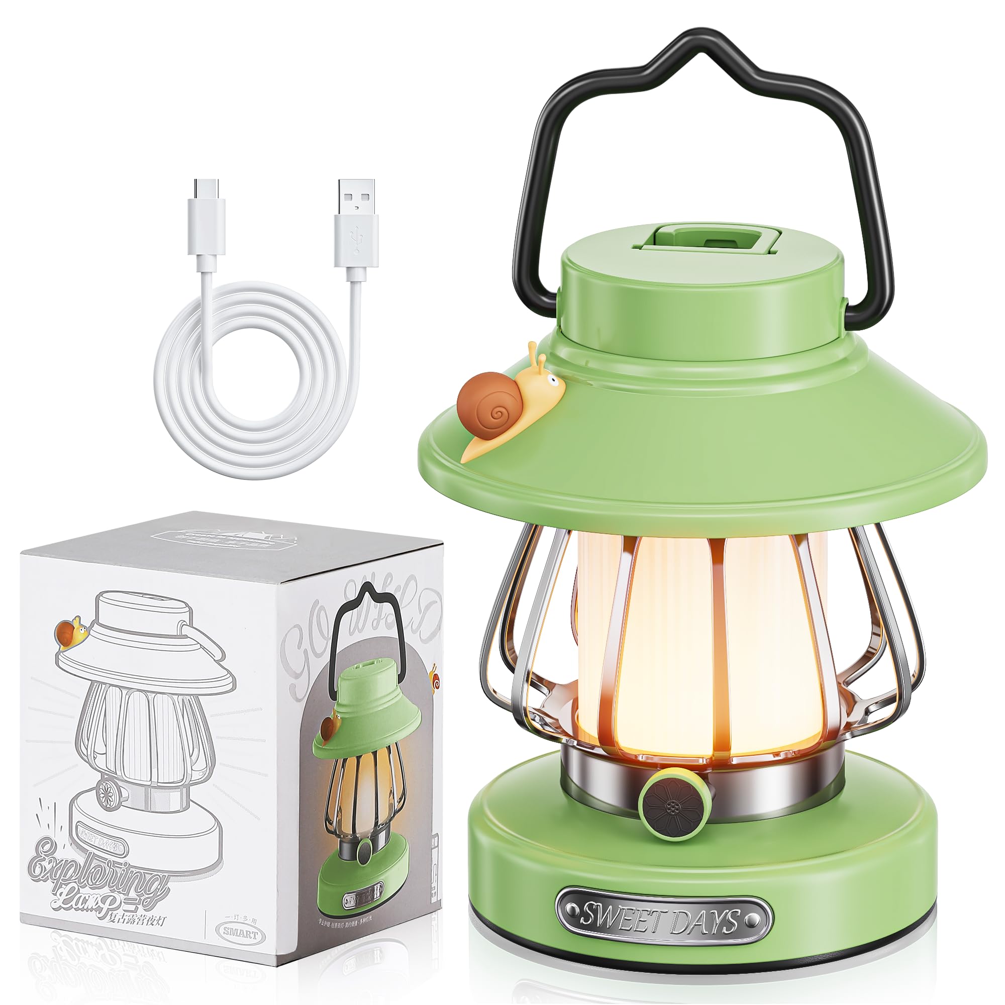 V.C Formark Snail Kids Camping Lantern Rechargeable - 3 Color Dimmable LED Light with USB-C Charging, Perfect Night Light for Be