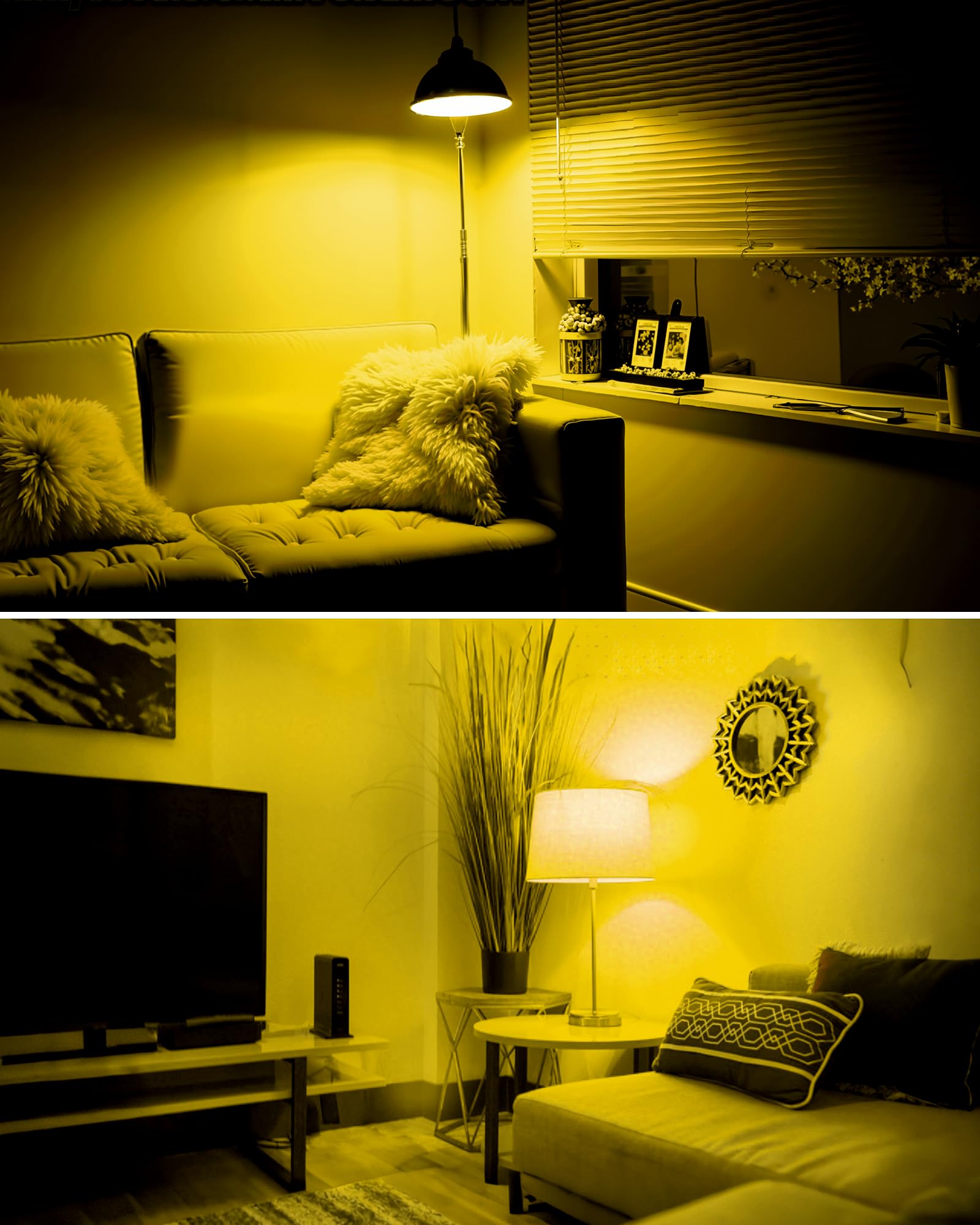 Flaspar 2 Pack A15 LED Yellow Bug Light Bulbs, 5W Amber, E26 Base, 40W Equivalent, Non-Dimmable for Indoor & Outdoor Use