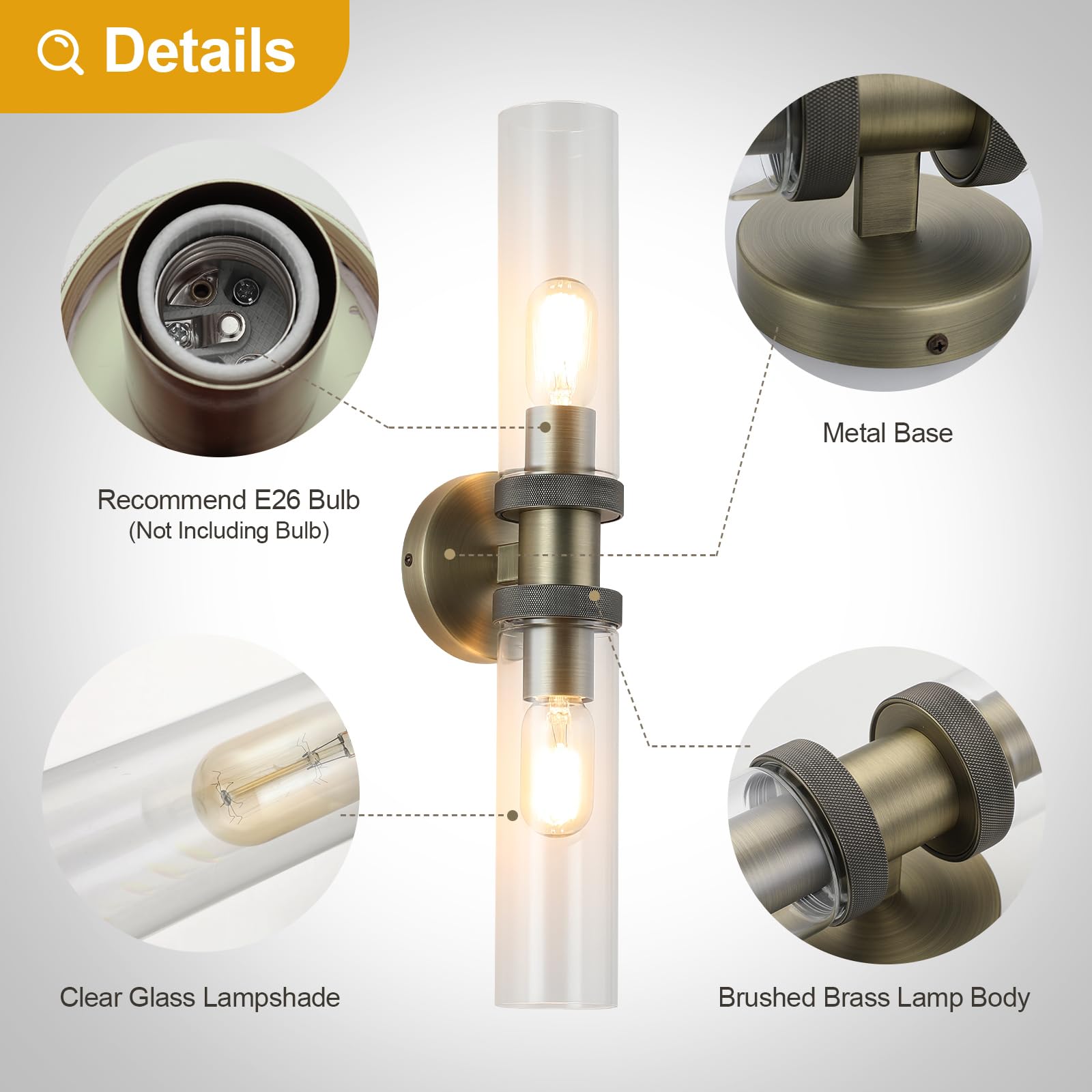 Ecobrt 2 Light Bathroom Vanity Light Brushed Bronze, E26 Bathroom Light Fixtures Side Mirror,Hallway Vanity Lights Fixtures, Mod