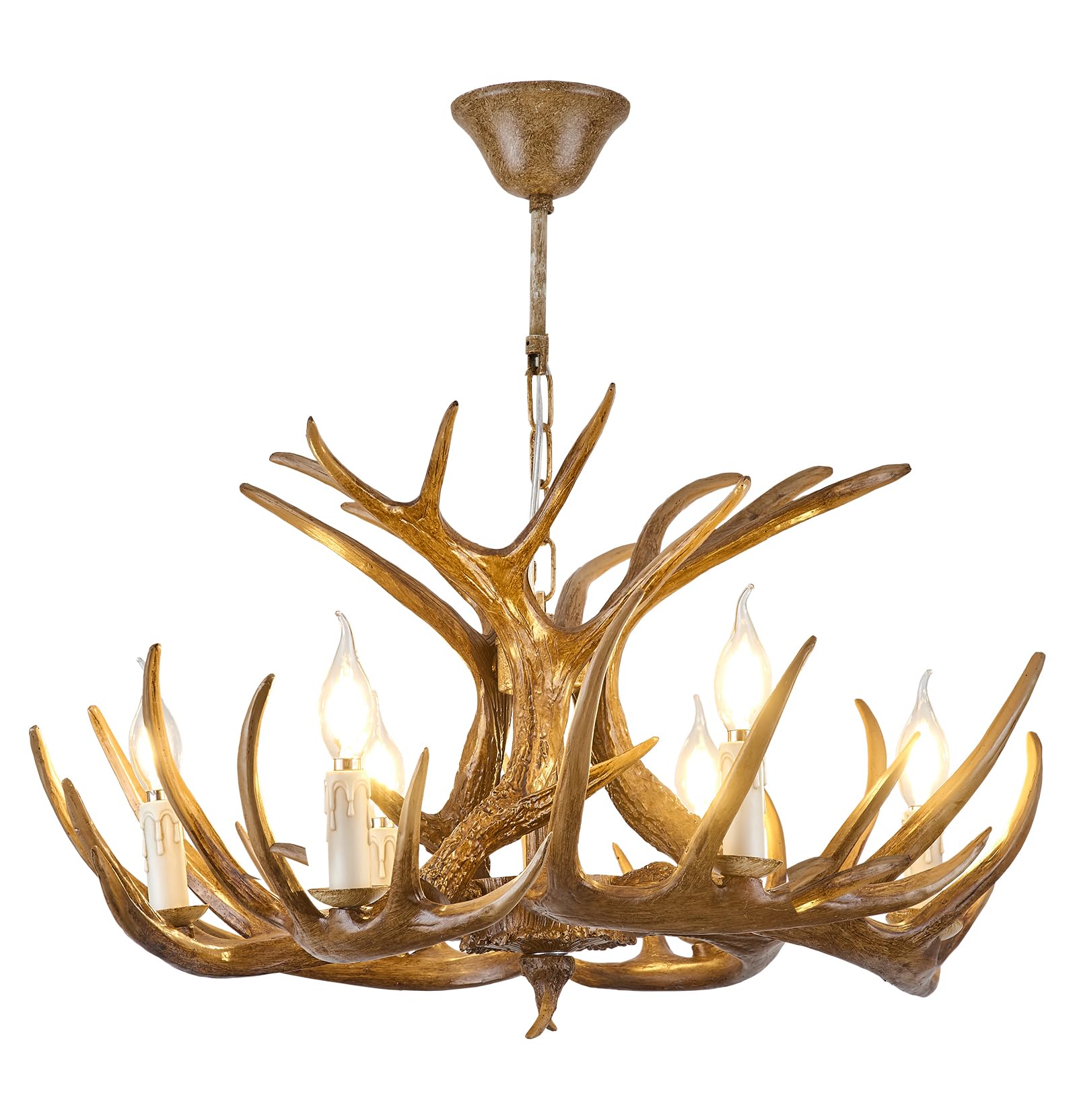 Afficat Antler Chandelier Lighting 6-Light,Brown Rustic Rural Style Antler Chandelier Light Fixtures, Resin Faux Deer Farmhouse 