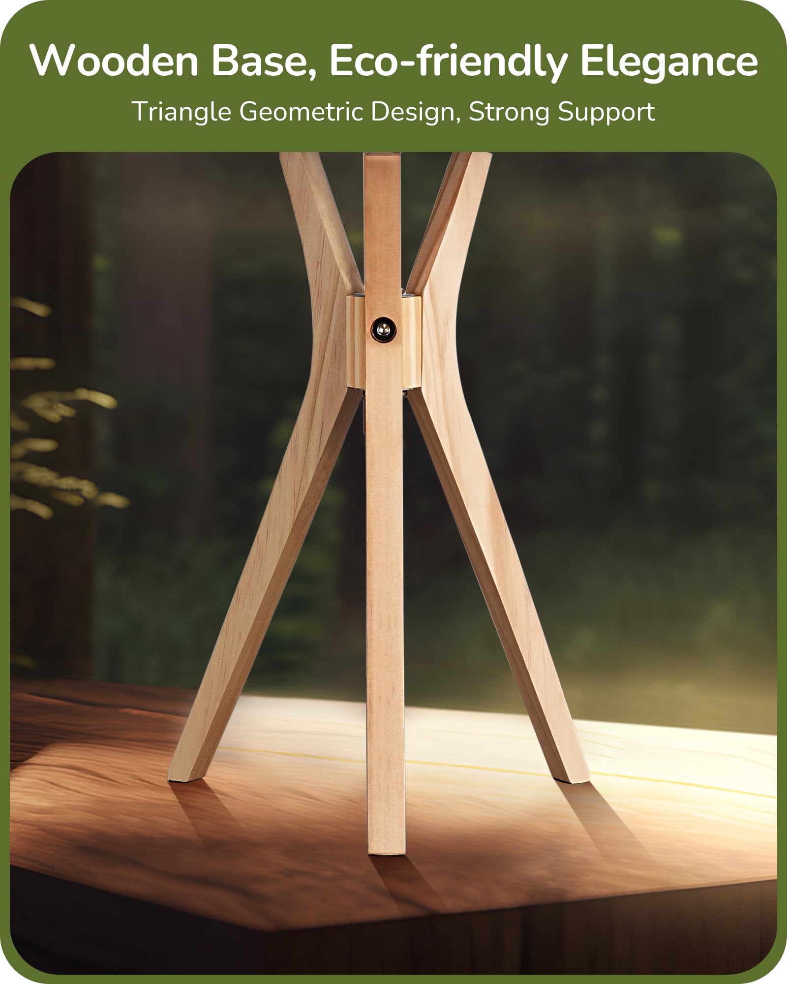 EDISHINE Modern Tripod Table Lamp, 17.5in, Wood Legs, White Linen Shade, E26 Base, Ideal for Bedroom and Living Room