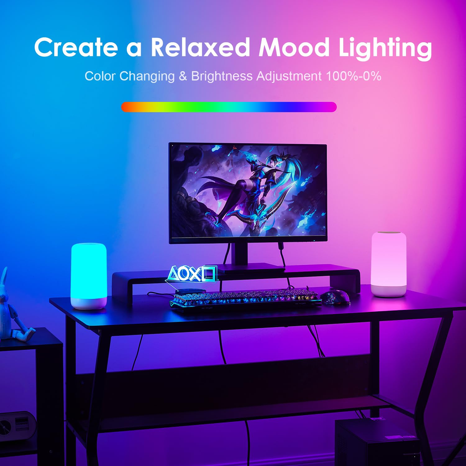 One Fire LED Lamp - 32 RGB Colors, 10 Brightness Levels, Cordless Rechargeable Night Light, Model TW-L65