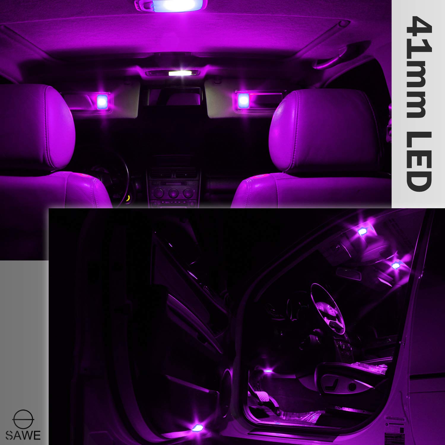 SAWE 1.72in 6-SMD 5050 Festoon LED Bulbs for Dome Map Light, Pack of 4, Pink/Purple