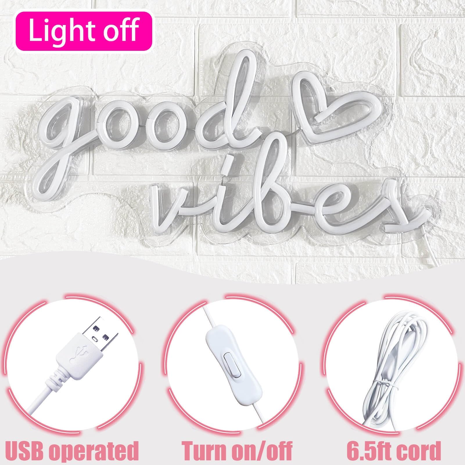 HOHOSIGN Good Vibes Neon Sign for Wall Decor, USB Operated, Warm White, 16x8in, Plastic