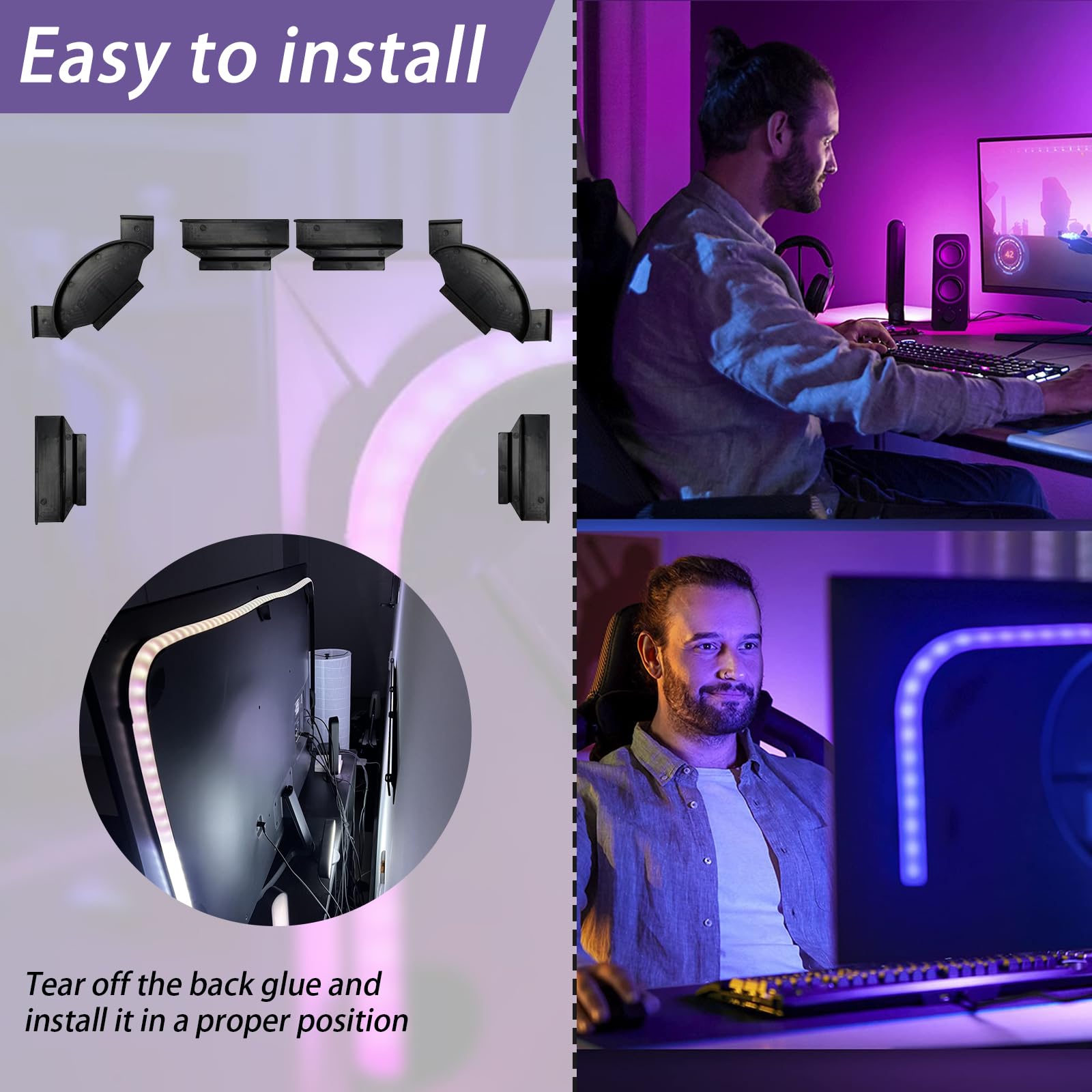 Hqparrts Brackets For Philips Hue Play Gradient Lightstrip, Mounting Clips Compatible With Philips Hue Play Gradient Lightstrip 55/65/75 Inch, Black