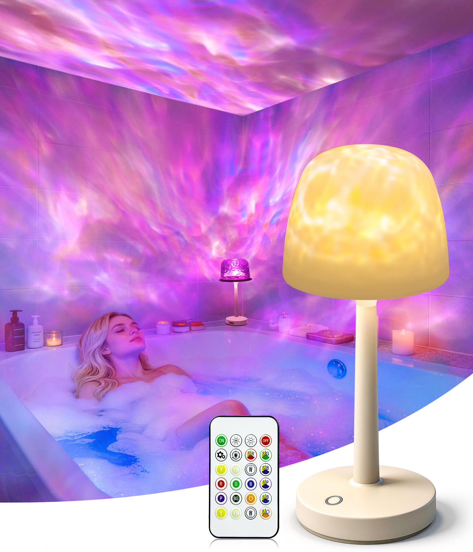 DeeprClean Spa-Like Bath Light  Waterproof Shower Lamp via Touch & Remote Control  Dimmable Cordless Projector Light with 16 Colors Dynamic Changeable  Rotating Water Ripple Light for Bathtub Relaxing