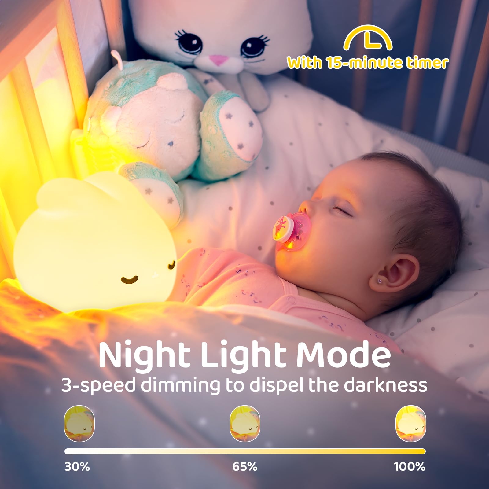 WANIDEA Night Light for Kids,Nursery Night Light,7 Color RGB and 3 Levels of Dimming, Rechargeable Cute Silicone Night Light, Cu