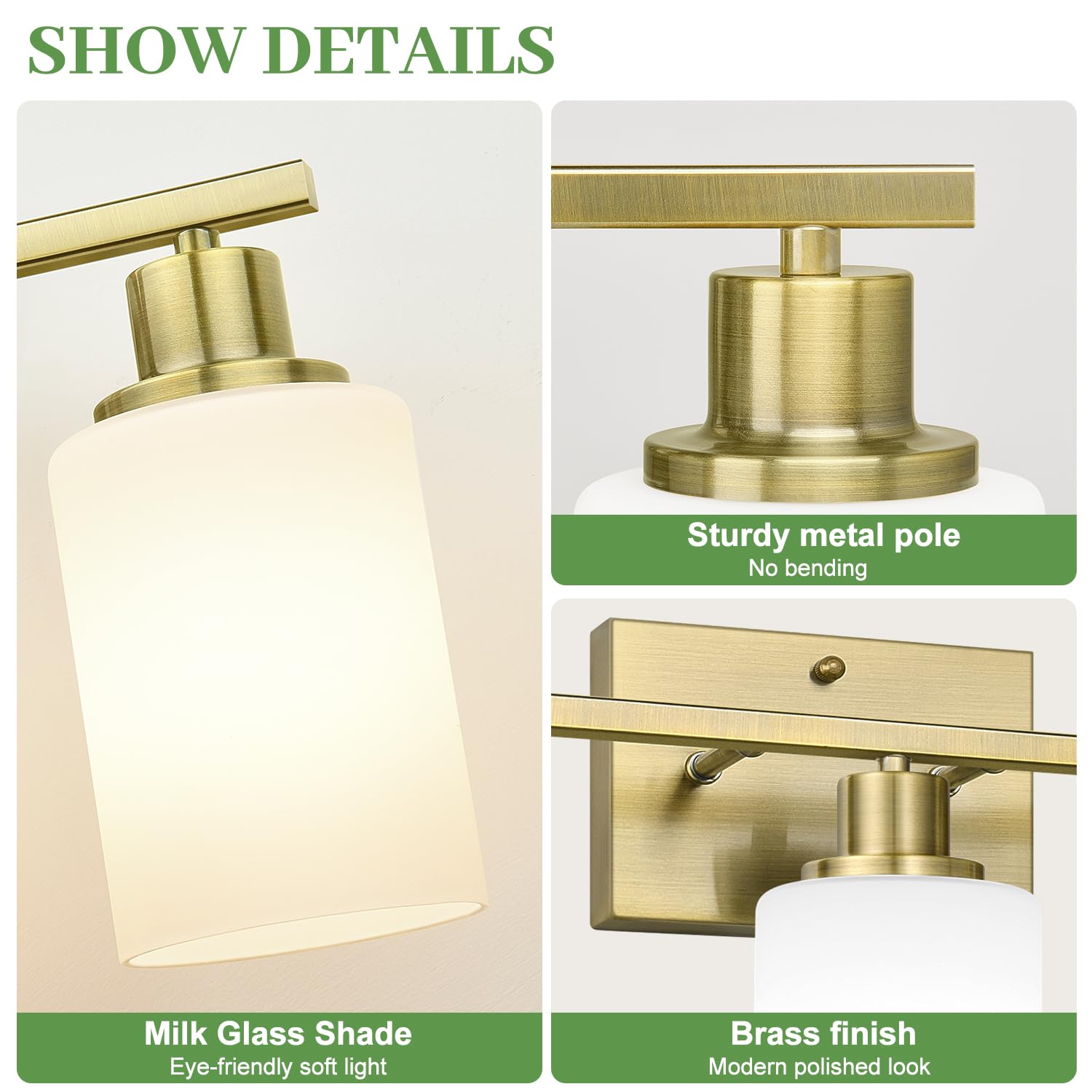 3-Light Bathroom Light Fixtures  Brushed Gold Vanity Light With Milky White Shades  Bathroom Lighting Fixtures Over Mirror  Modern Bathroom Wall Lamp For Mirror Living Room Cabinet Bedroom