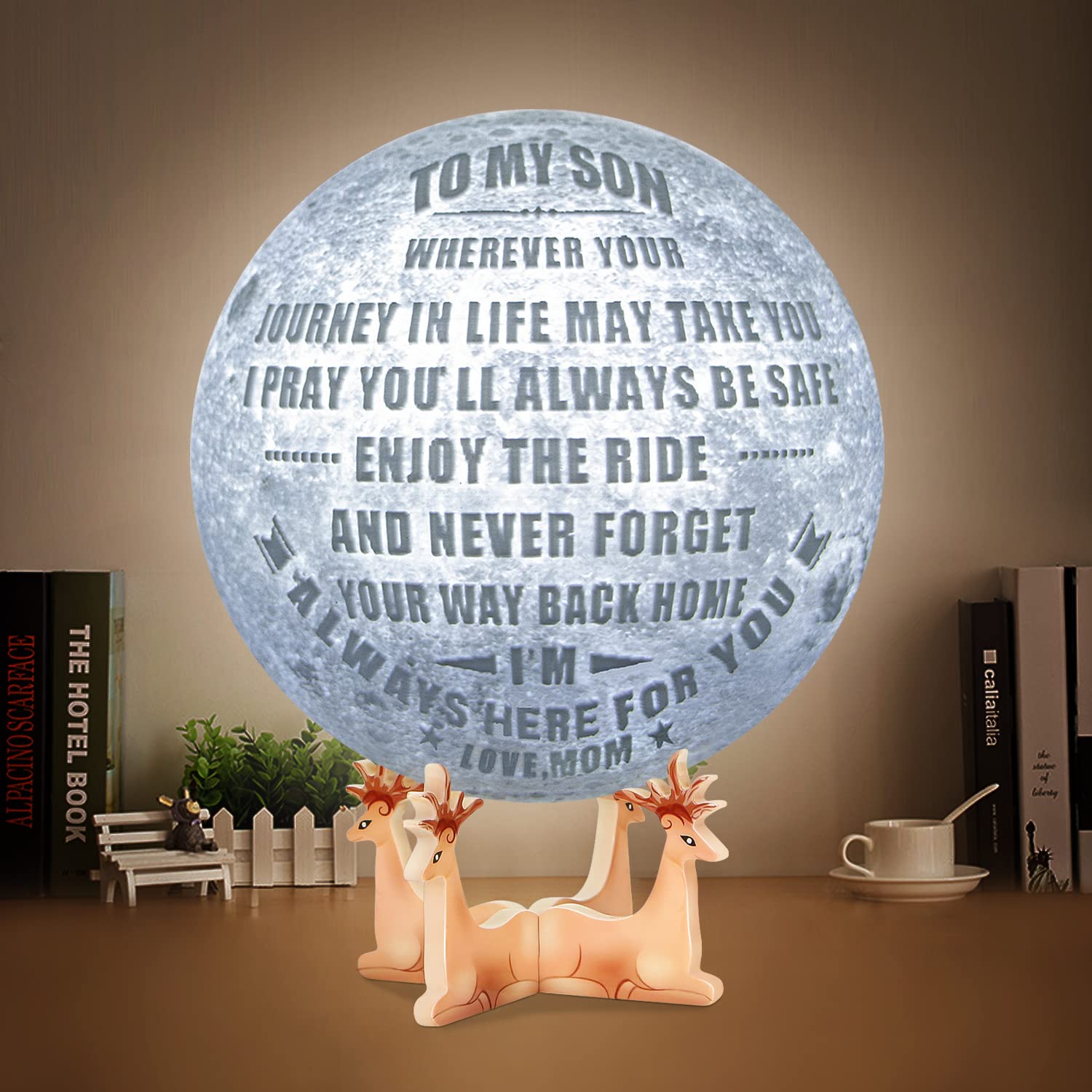 K Kenon Engraved 3D Moon Lamp Christmas Gifts For Son, To My Son From Mom, Personalized 5.9 Inch 3D Printing Moon Light For Son Birthdays Graduation Gifts