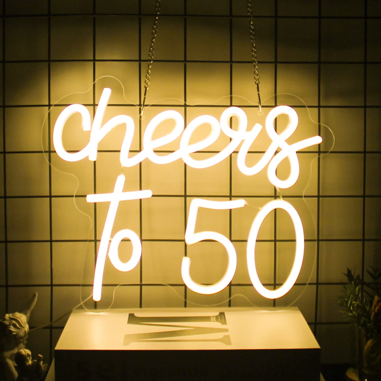 CKTBLEY Neon Sign - Cheers to 50 Years - Warm White LED Acrylic Wall Decor for Birthday, Wedding, Party, Bar