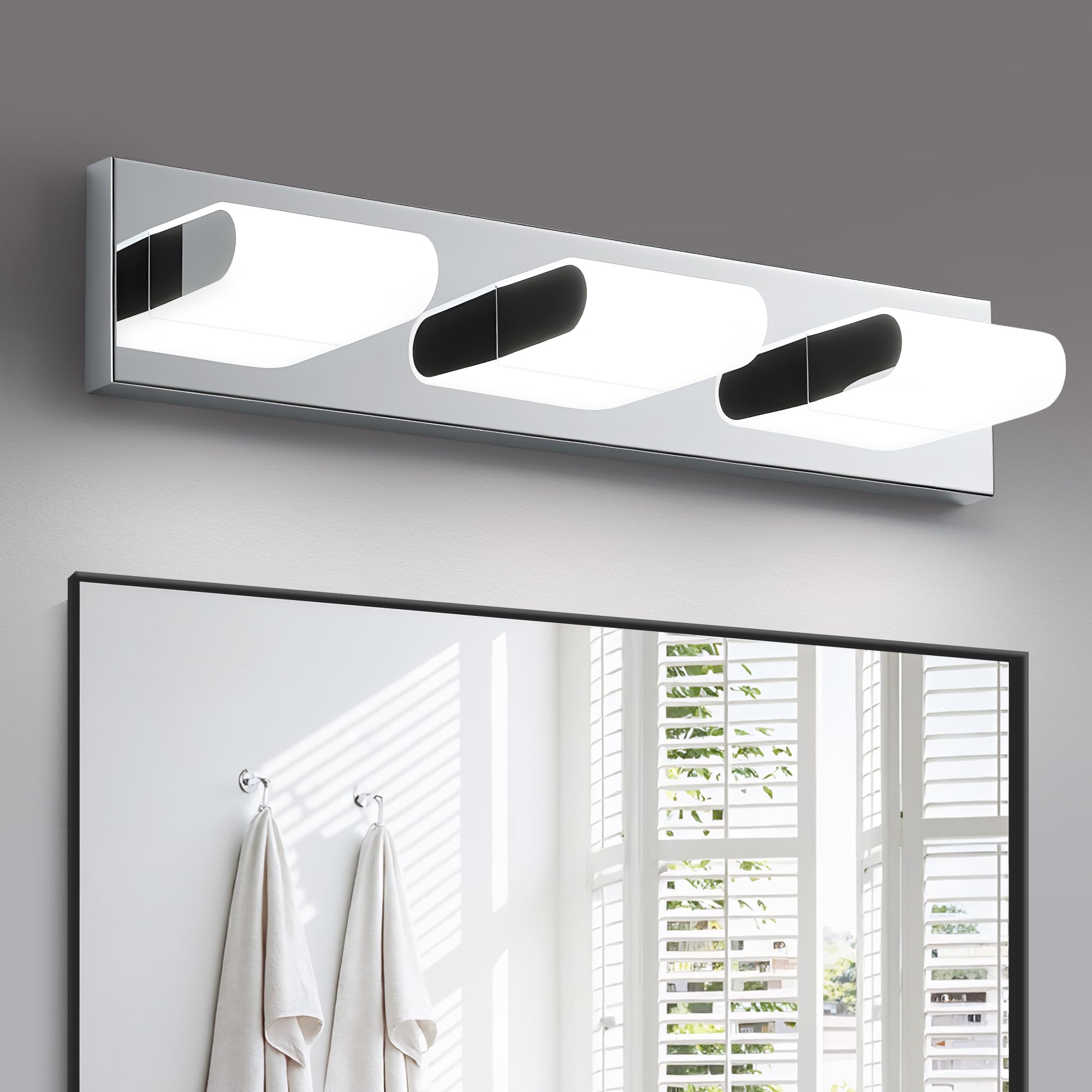 KDG LED Modern Bathroom Vanity Light Fixtures  3 Lights Stainless Steels Silver 5000K Wall Lighting Over Mirror  Lights for Dressing Room  Bedroom  21.6 inch