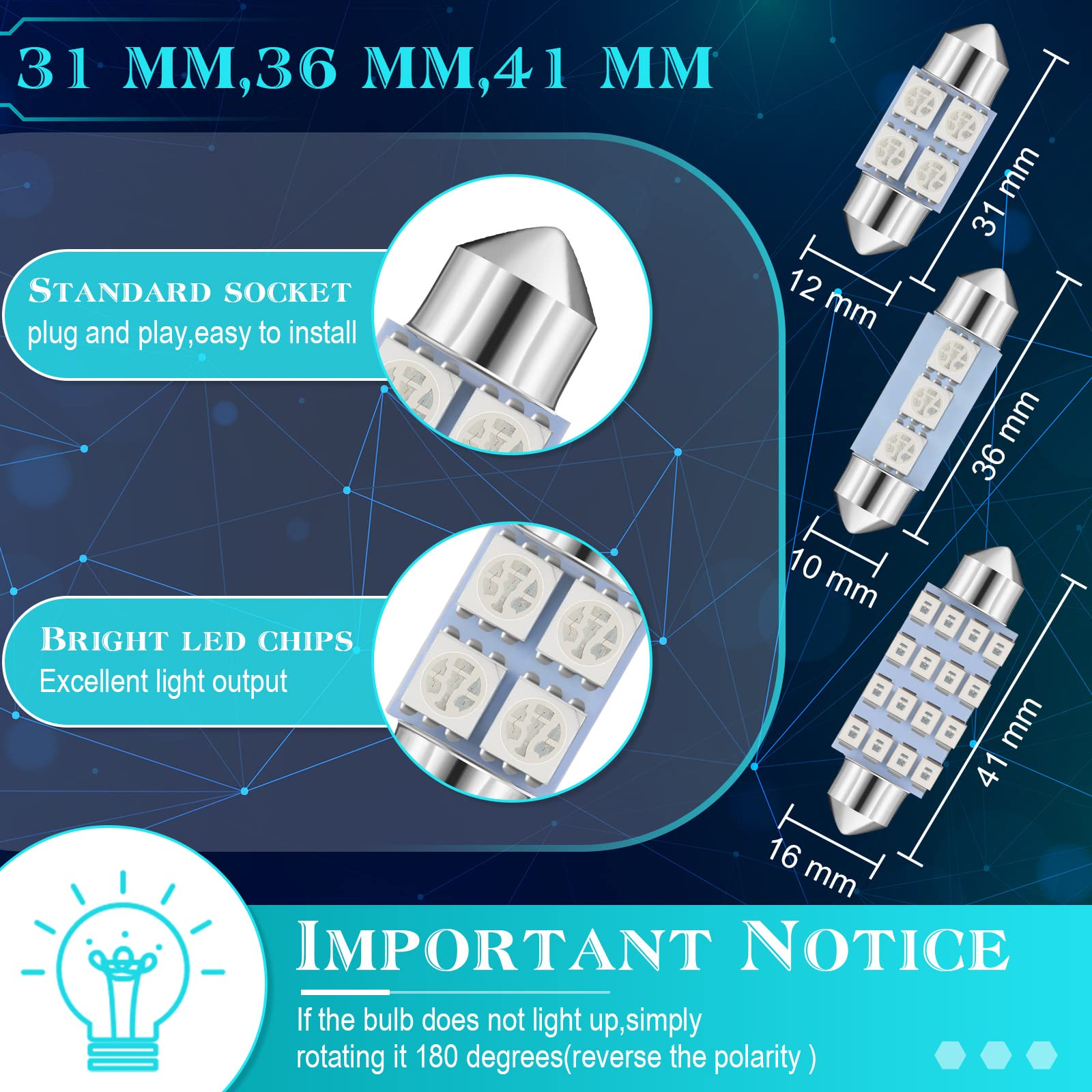 Frienda 70 Pieces Led Car Bulb Kit Interior Light, License Plate Light, Blue