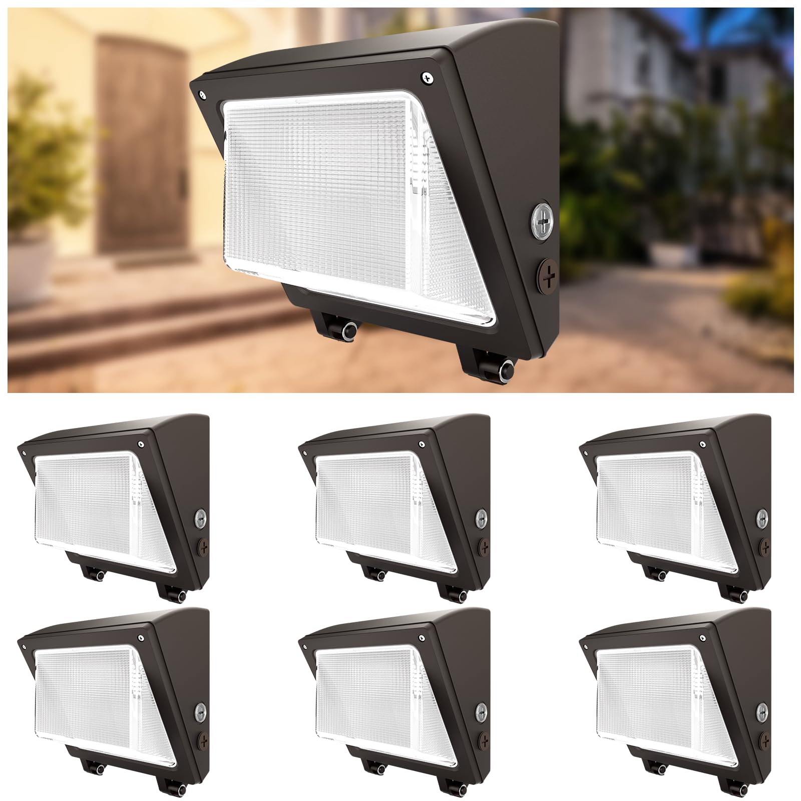 JTT 6Pack 75W LED Wall Pack Lights,Dusk to Dawn with Photocell,6000K/5000K/4000K Daylight IP65 Waterproof Wall Mount Outdoor Sec