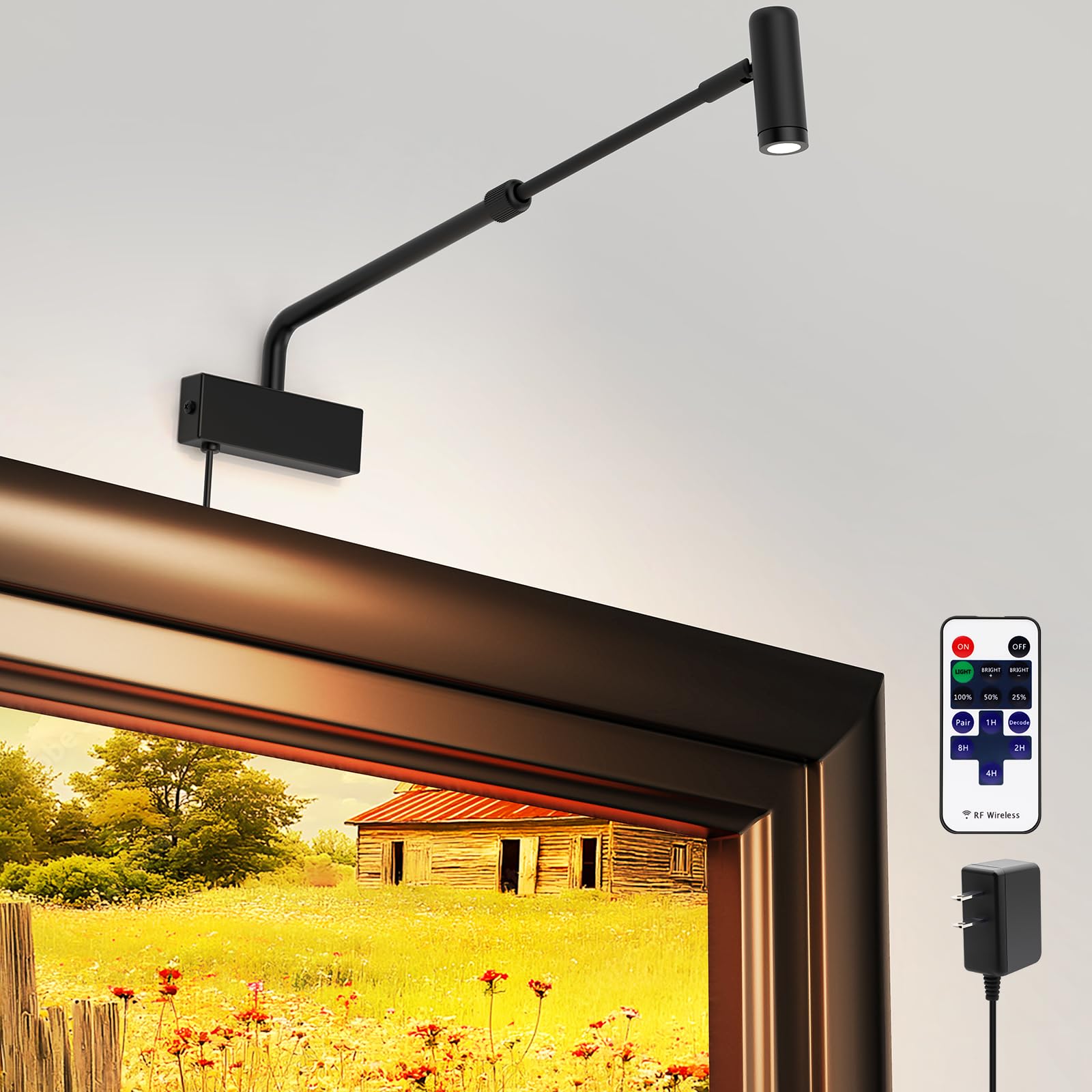 Hudyogy Picture Light for Wall with Retractable Arm, Rotatable Indoor Spotlight Plug in, Dimmable LED Picture Frame Light with R