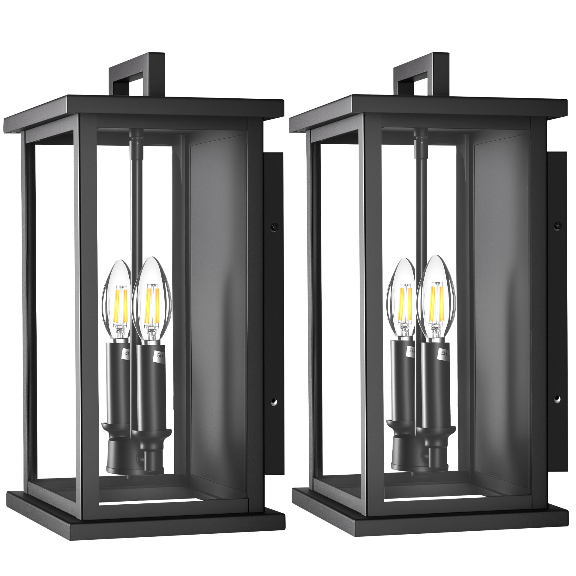 ZSMAIKU Large Outdoor Lights For House Modern Exterior Lighting Fixtures Black Outdoor Wall Lantern Sconce 2-Light Front Porch Garage Hallway Wall Mount Light With Thick Glass Shades Waterproof 2 Pack
